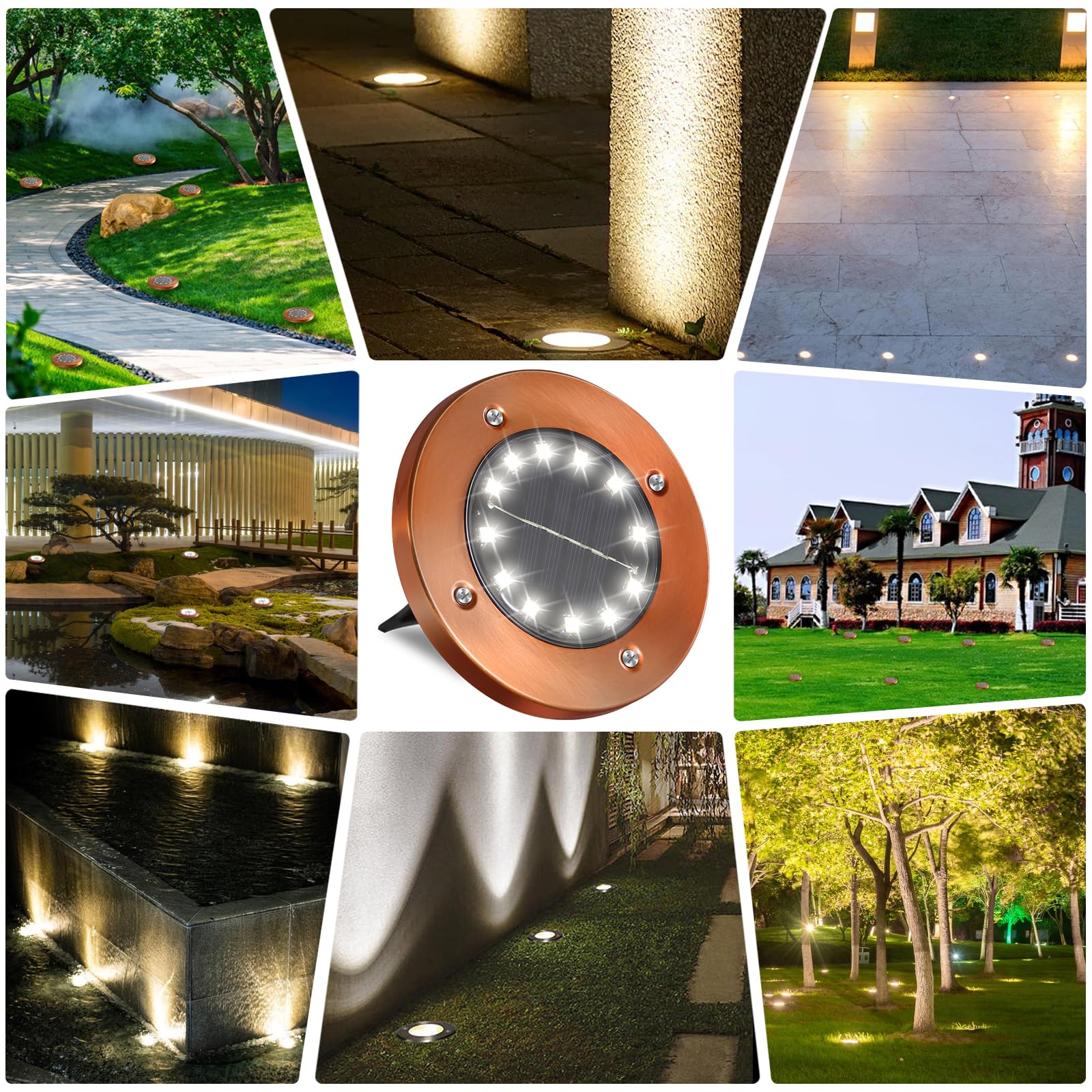 12 LED Solar Ground Lights Outdoor Waterproof - 8 Pack Flat Garden Solar Disk Lights for Pathway, Driveway, Yard & Patio - Durable Landscape & Garden Decor with Auto On/Off at Night