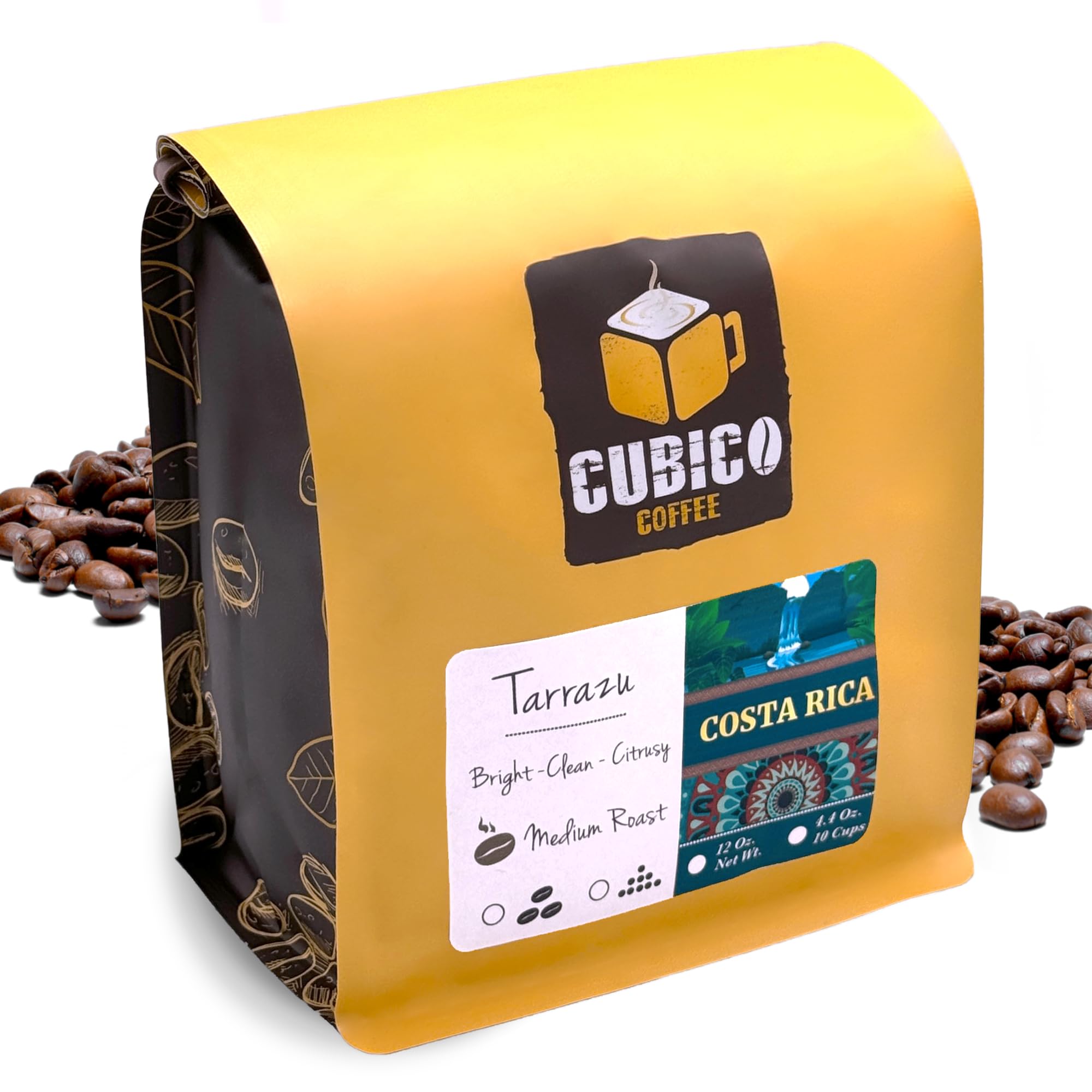 Premium Costa Rican Tarrazu Single Origin Whole Bean Coffee - Fresh Roasted, 12 Ounce Bag by Cubico Coffee | Perfect for Home Brewing, Office Use & Gifts