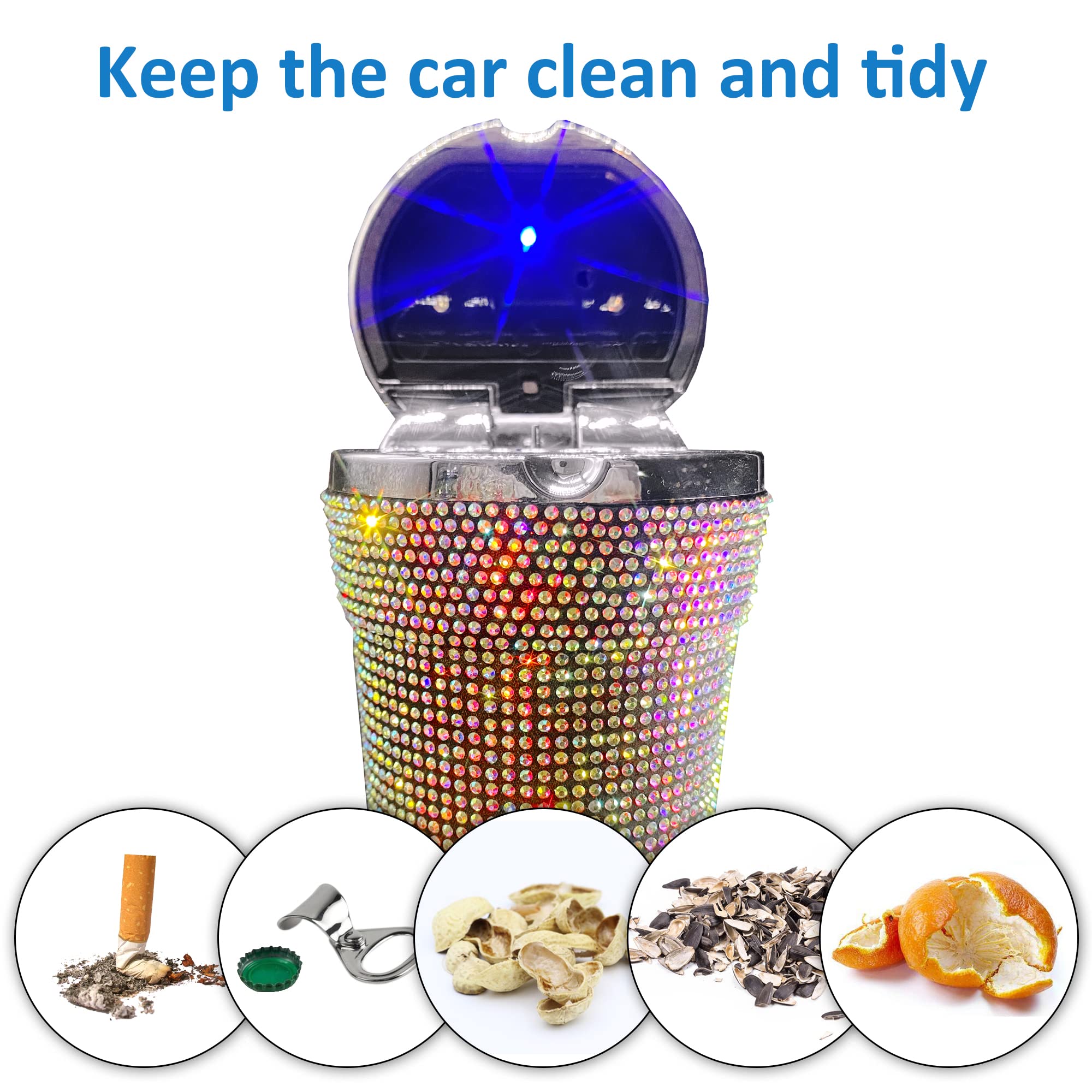 Stainless Steel Car Cigarette Ashtray with Lid & Blue LED Light - Smokeless Vehicle Cup Holder Ashtray for Cars, Trucks & RVs | Perfect for Road Trips, Commuting & Travel Accessories