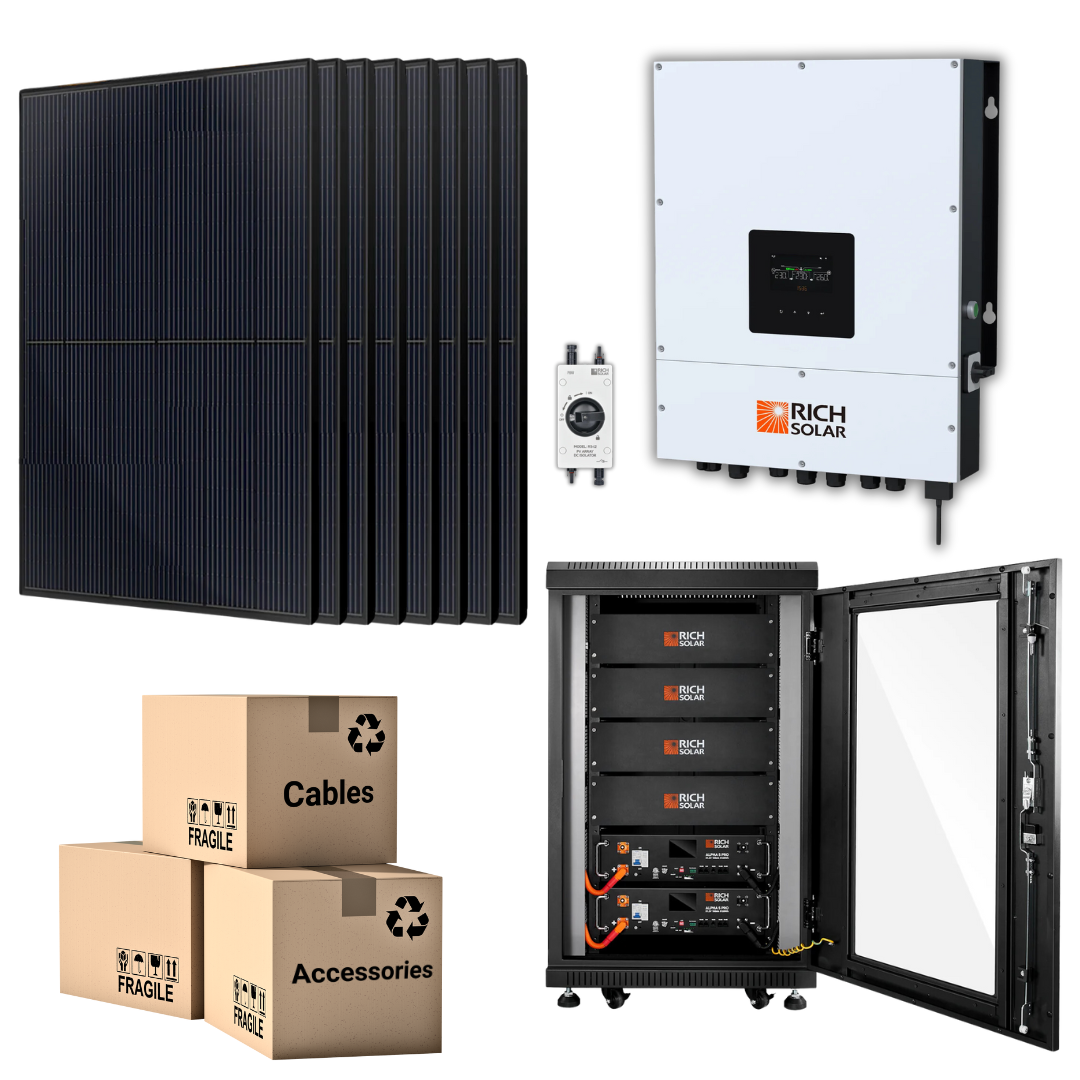 48V Solar Power Kit - 10.24kWh/15.36kWh Battery Bank + 6kW 120V/240V Hybrid Inverter + 400W Solar Panels | Off-Grid & Emergency Backup Power for Homes, RVs, Cabins