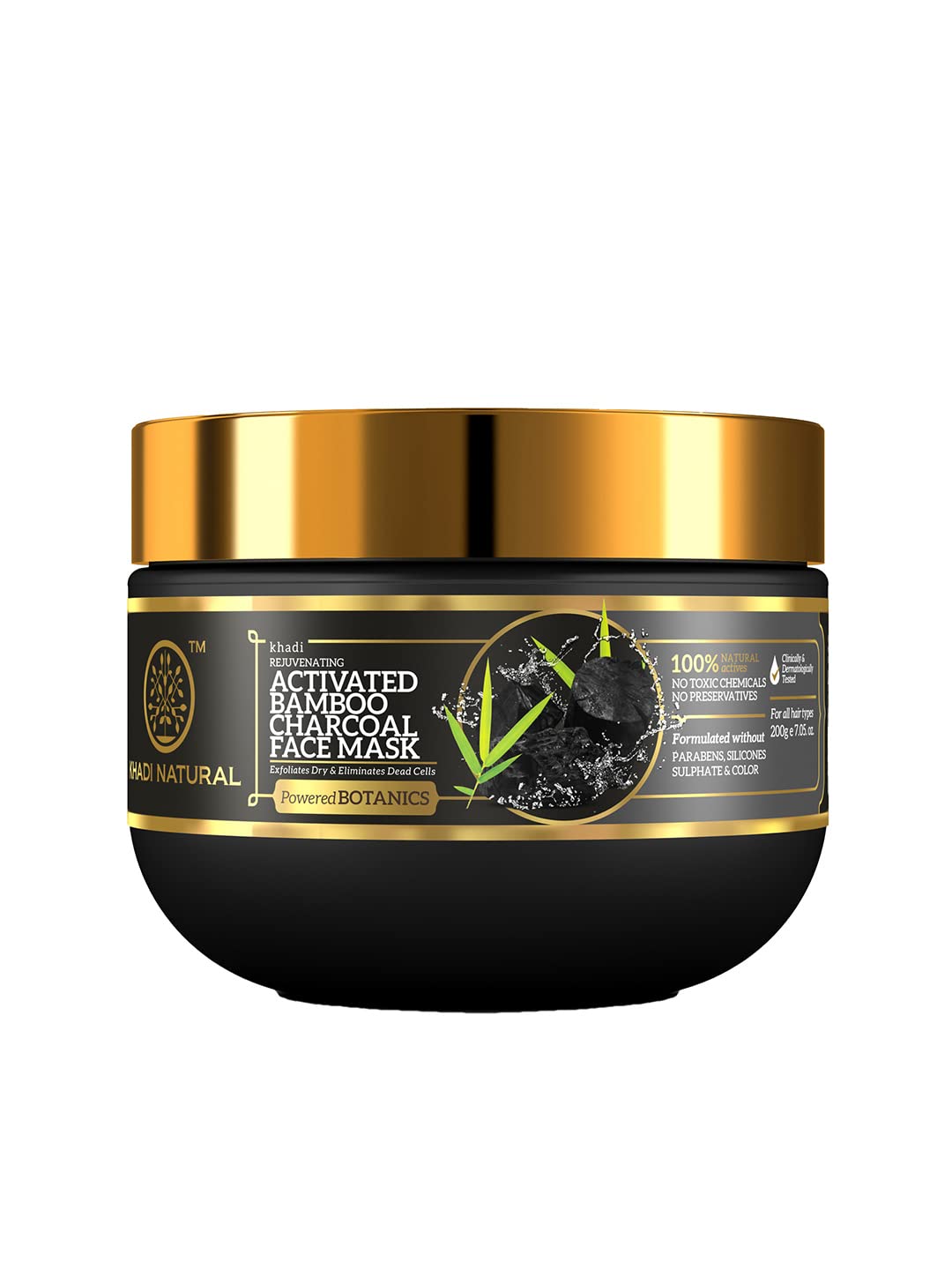 Khadi Natural Activated Bamboo Charcoal Face Mask - Deep Cleansing for Blackhead Removal | Paraben, Silicone & Sulfate Free | Vegan & Cruelty-Free | Suitable for All Skin Types | 200g | Perfect for Daily Skincare Routine & Detoxifying Pores