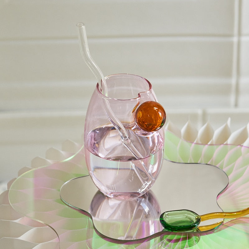 Premium Ella Glass Drinking Cup - 12oz Clear Glass Tumbler with Lid & Straw - Perfect for Iced Coffee, Smoothies, and Cold Beverages at Home or Office