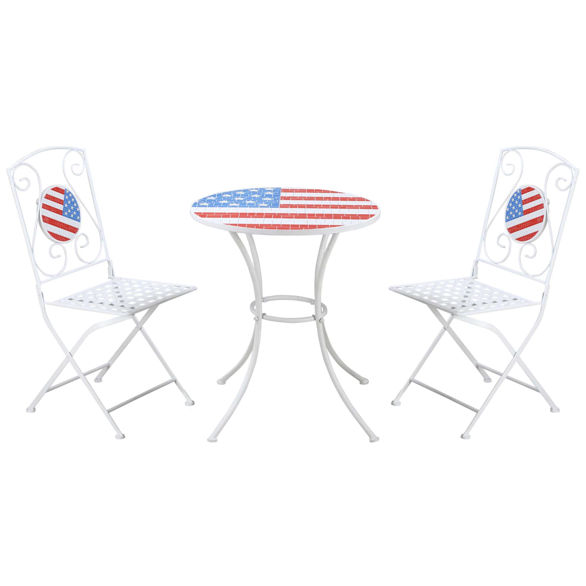 Outsunny 3-Piece Patio Bistro Set - Folding Outdoor Furniture with Mosaic Table & Chairs, Durable Metal Frame for Balcony, Backyard, Poolside, Porch - Perfect for 4th of July BBQ, Summer Parties & Outdoor Relaxation