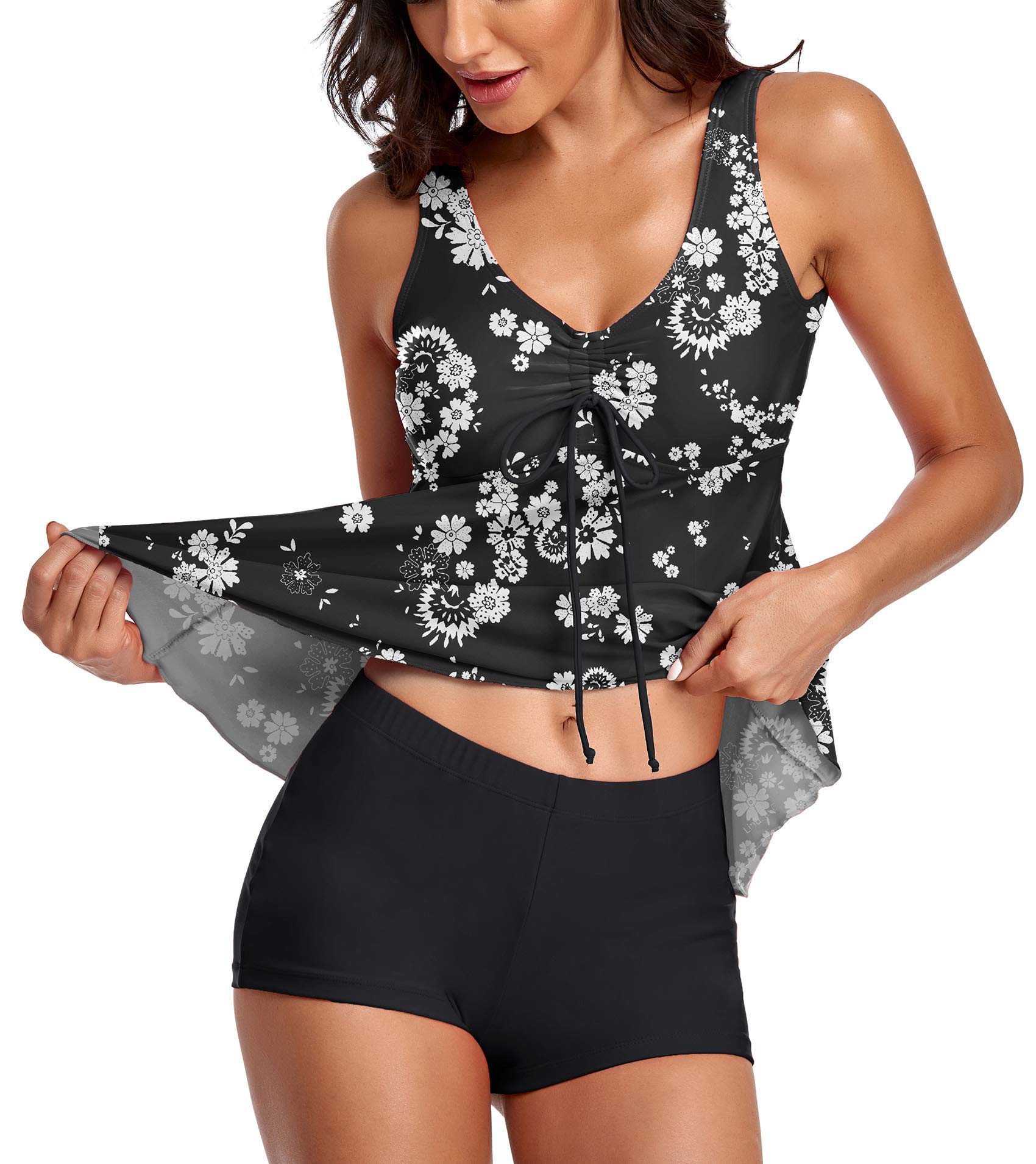 Women's Modest Floral Print Tankini Swimsuits Two-Piece Bathing Suit with Tank Top & Boyshorts - Perfect for Beach Vacation, Pool Party & Summer Swimwear