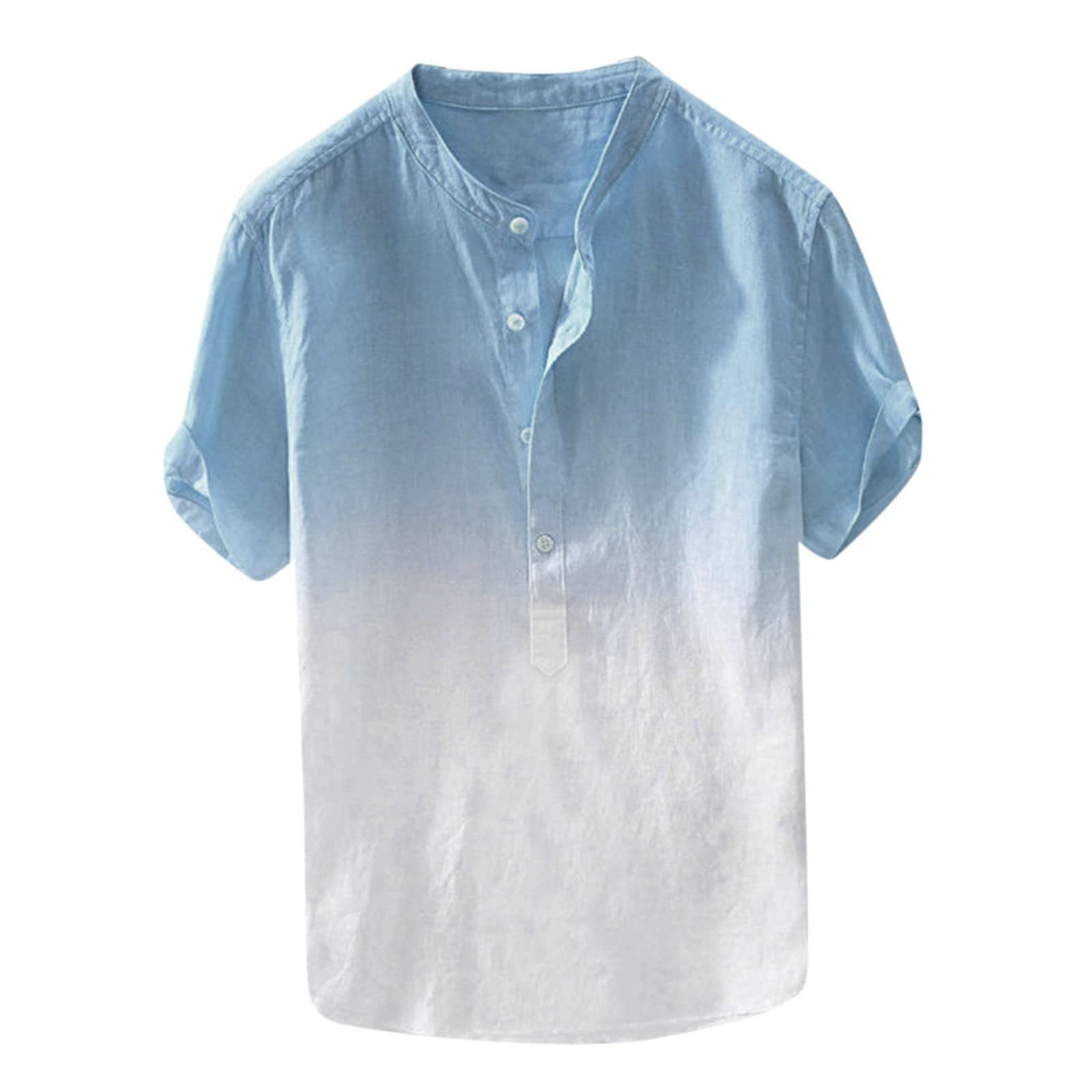 Breathable Men's Linen Shirt Long Sleeve - Lightweight Summer Casual Shirt with Gradient Dye & Cool Cotton Collar (XS) - Perfect for Beach Outings & Summer Travel