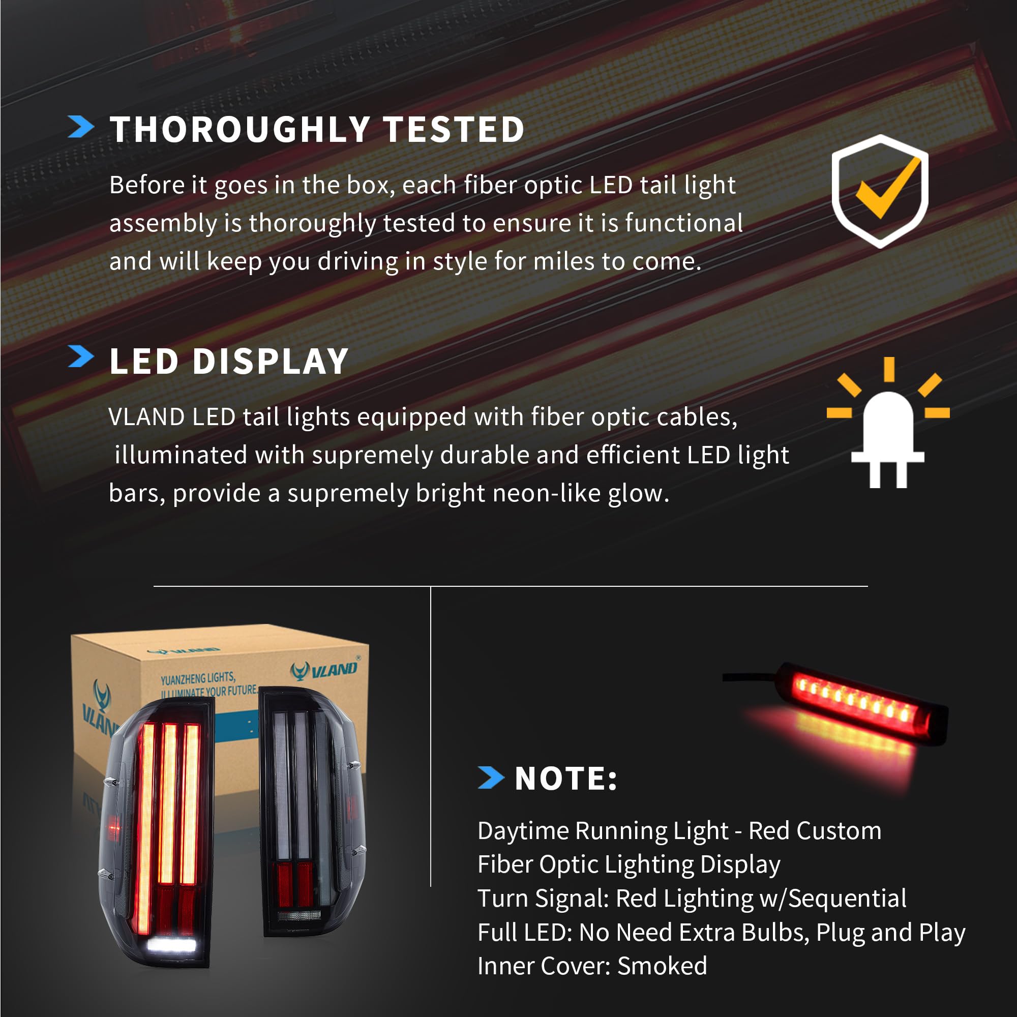 VLAND Smoked LED Tail Lights for 2014-2021 Toyota Tundra (2nd Gen) - Dynamic Animation Sequential Turn Signals, Red Lens, Driver & Passenger Side - Upgrade Your Truck's Rear Style for Night Driving & Custom Look