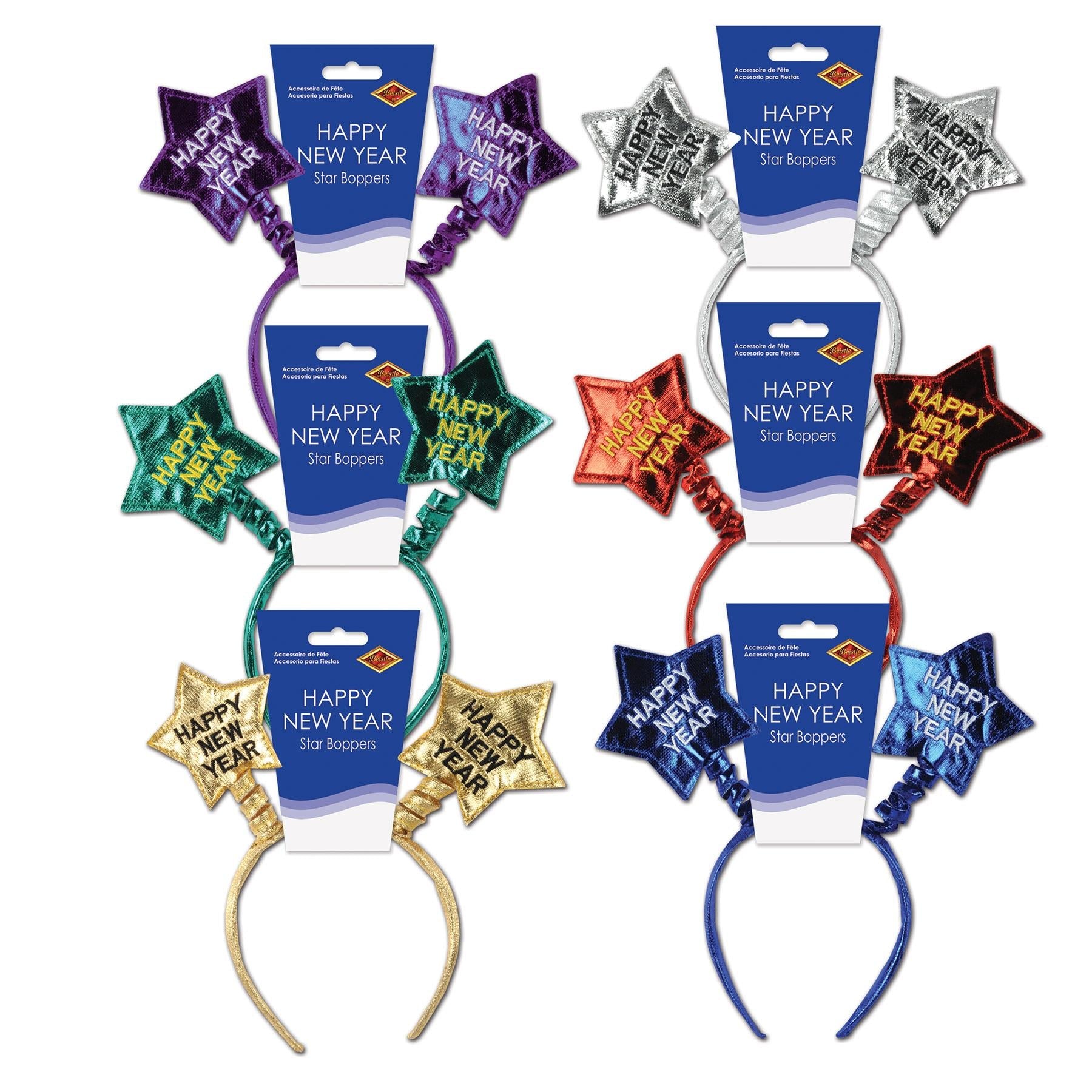 12 Pack Beistle Happy New Year Star Boppers - Fun Party Headbands for New Year's Eve Celebrations, Countdown Parties & Festive Gatherings