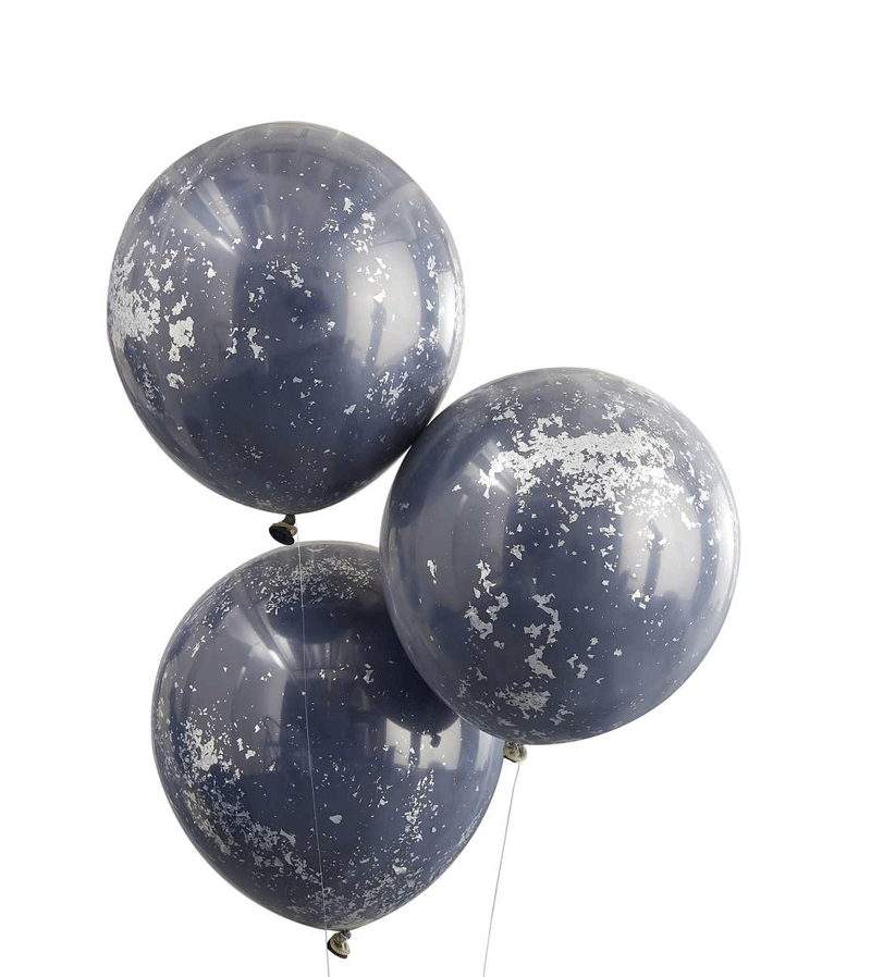 Premium Double Layered Navy & Silver Confetti Balloons Set - Party Decorations for Weddings, Birthdays & Baby Showers - Ginger Ray Brand Balloon Bundle