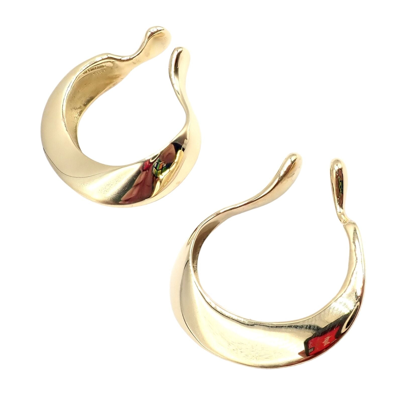 Authentic Vintage Tiffany & Co 18k Yellow Gold Peretti Lily Lobe Hoop Earrings for Women - Luxury Designer Jewelry Gift for Anniversary, Wedding & Special Occasions