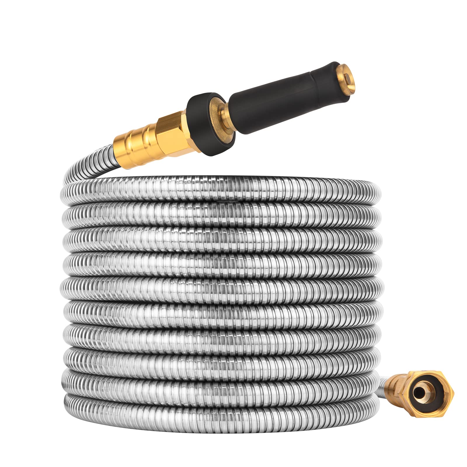 50 FT Expandable Metal Garden Hose - 304 Stainless Steel Flexible Water Hose | Lightweight, No Kink, No Bite | Perfect for Watering Plants, Washing Cars & Outdoor Cleaning