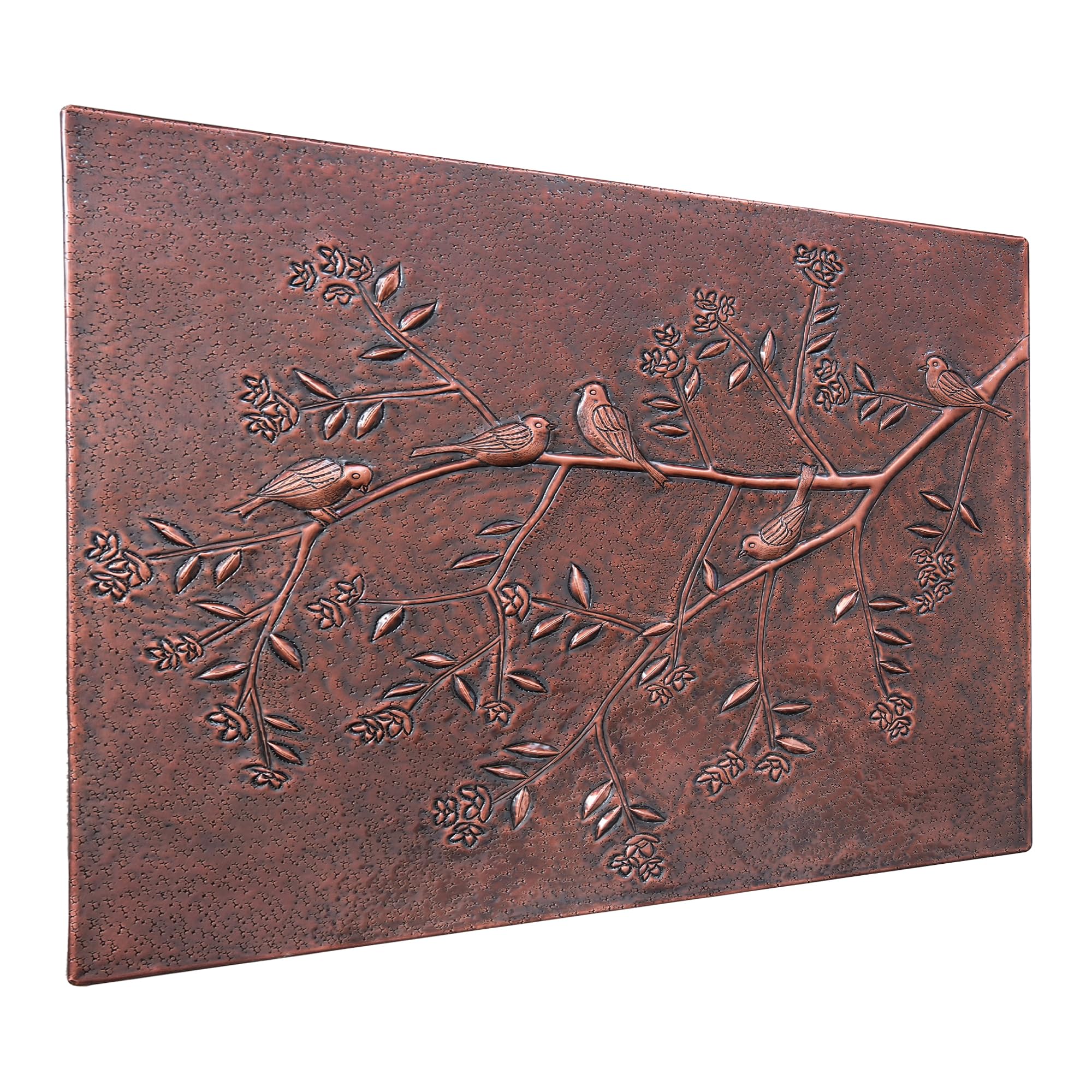 Custom Handmade Copper Backsplash Tile - Birds on Tree Branches Design for Kitchen & Bathroom Wall Decor | Indoor & Outdoor Use | Brown Finish