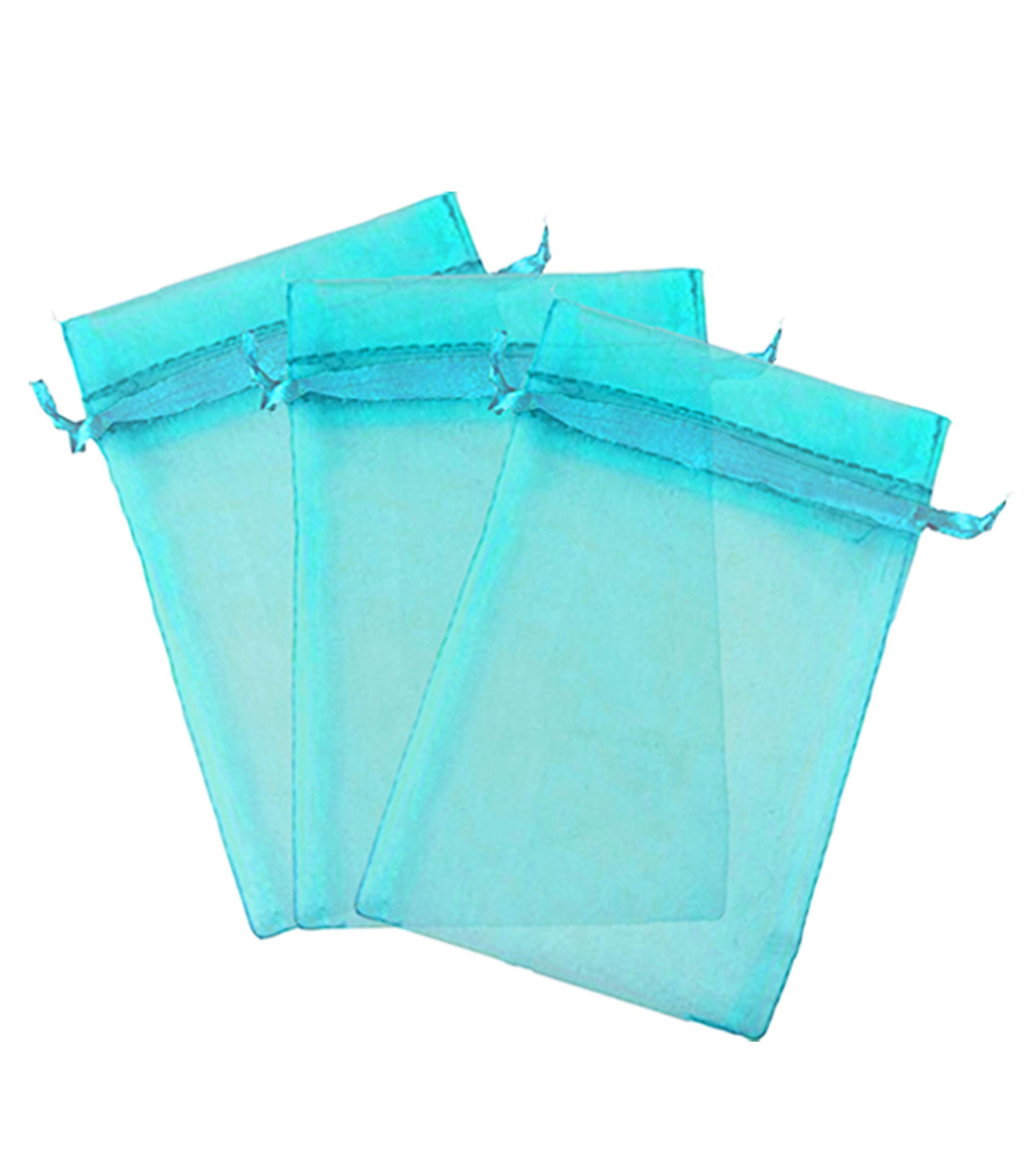 200 Pcs Turquoise 2x3 Inch Sheer Drawstring Organza Bags - Jewelry Pouches, Wedding Favor Bags, Party Gift Bags for Candy, Confetti, Small Gifts - Elegant Favor Bags for Bridal Showers, Baby Showers & Special Events [Kyezi Design and Craft]