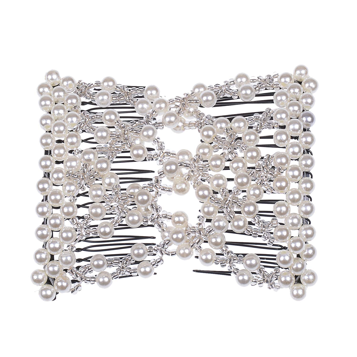 Ruihfas Delicate Women's Pearl Hair Clips - Stretch Beaded Double Hair Combs for Girls & Women (White) | Perfect for Weddings, Parties & Everyday Elegant Hairstyles