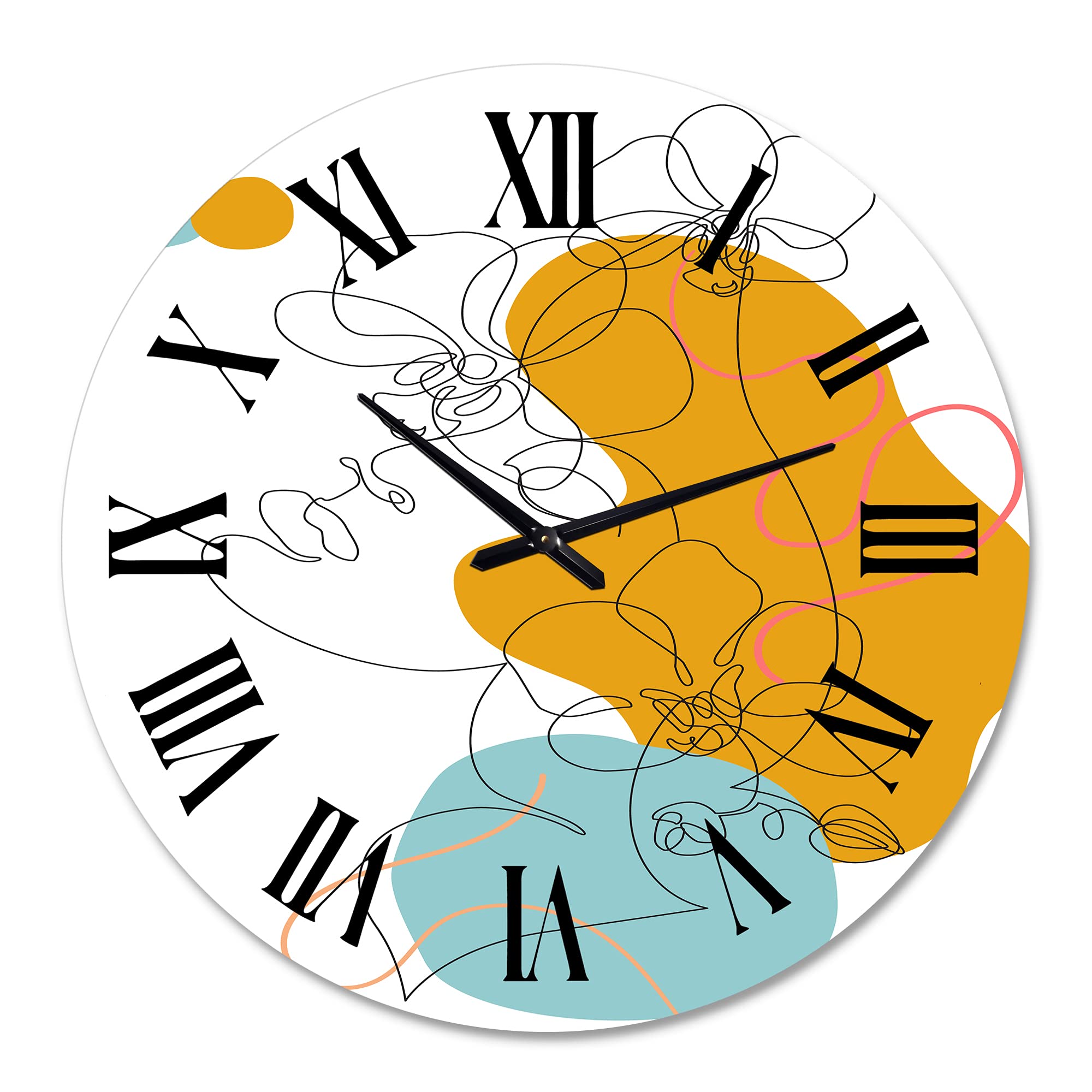 Modern Abstract One Line Drawing Wall Clock - Large Fractal Art Clock for Kitchen, Living Room & Office Decor | Unique Minimalist Home & Office Wall Art