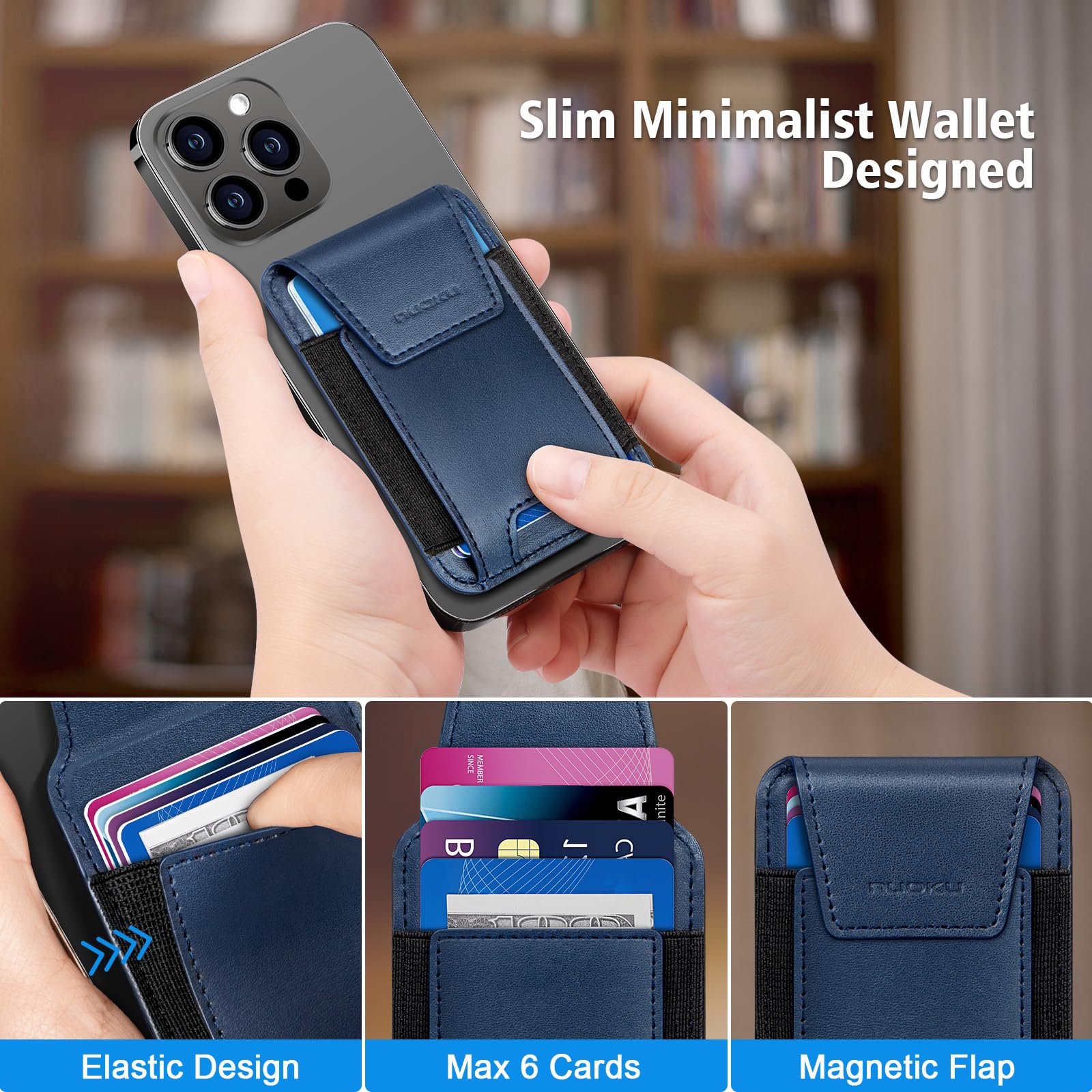 Premium Genuine Leather Magnetic Phone Wallet for iPhone 15/14/13/12 Series - Magsafe Compatible Wallet with RFID Blocking & Privacy Flap - Holds 6 Cards (Excludes 13 Mini/12 Mini) - Perfect for Daily Commute, Travel & Contactless Payments
