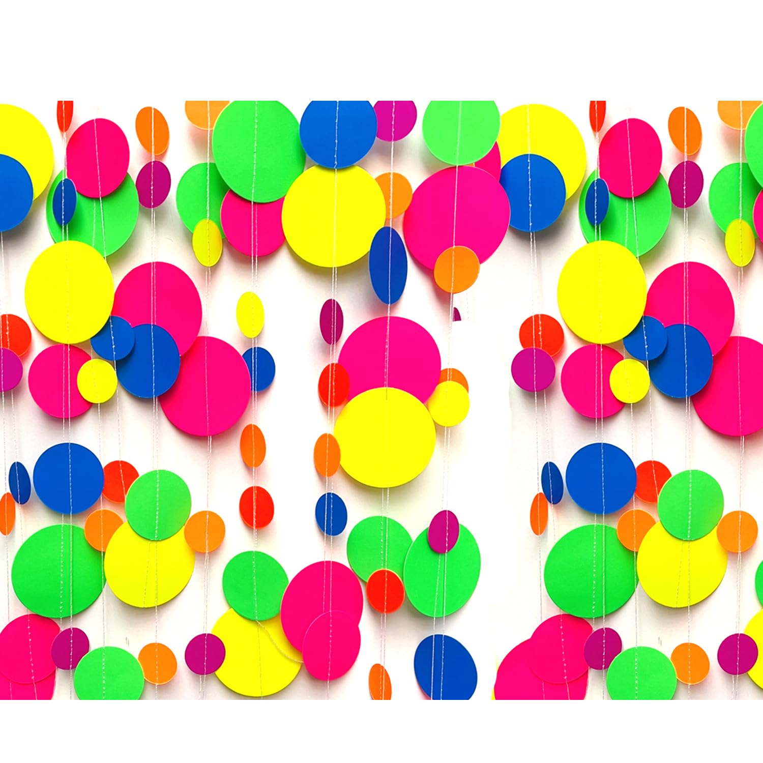 120ft UV Round Dot Paper Neon Garland - Glow in The Dark Party Decorations, Black Light Reactive Streamers for Wedding, Birthday, Rave & Club Events - Perfect for Indoor & Outdoor Glow Parties