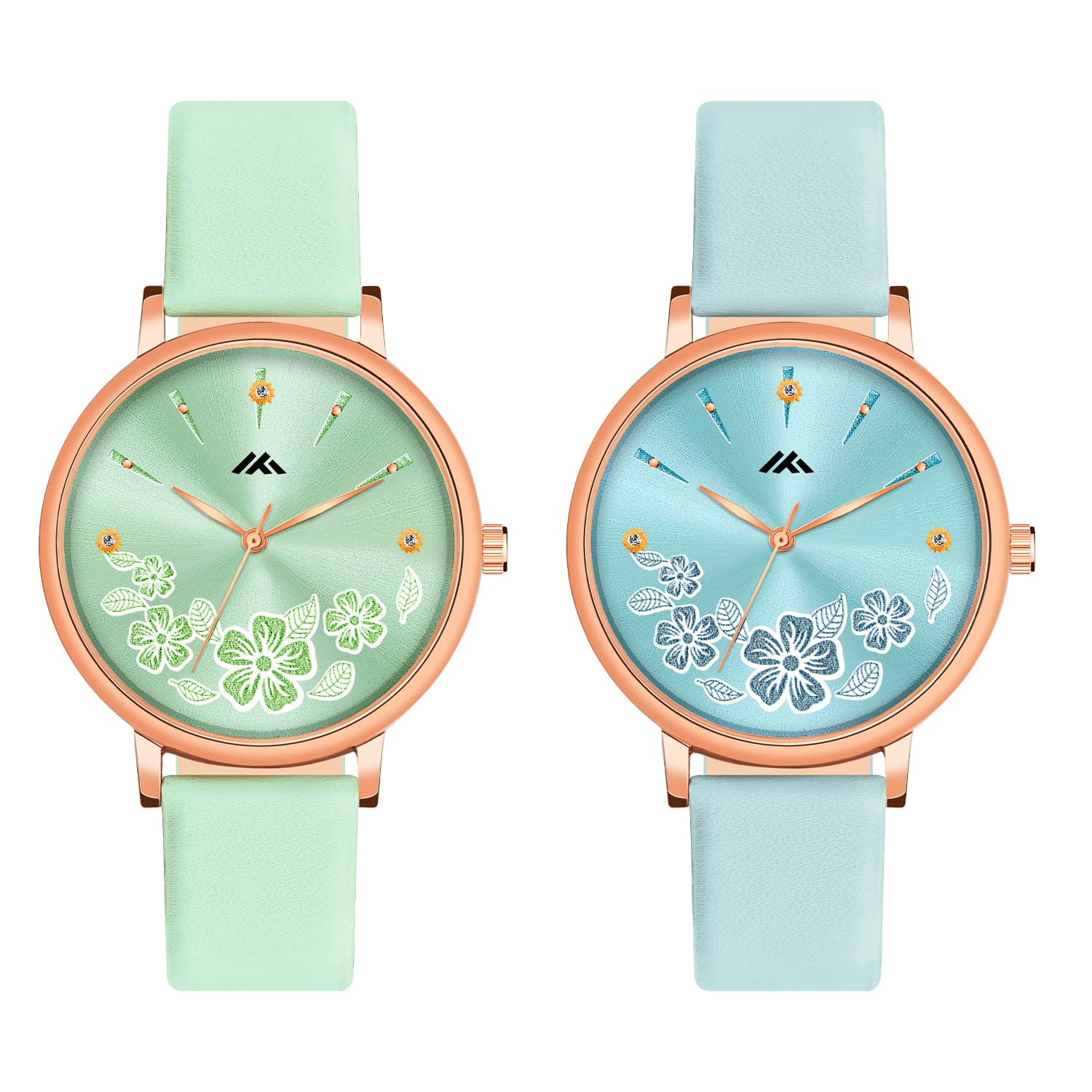 Stylish CLOUDWOOD Multicolor Analog Floral Wrist Watches for Women & Girls - Pack of 2 (MT517-520) | Perfect for Casual Wear, Office & Gift Giving