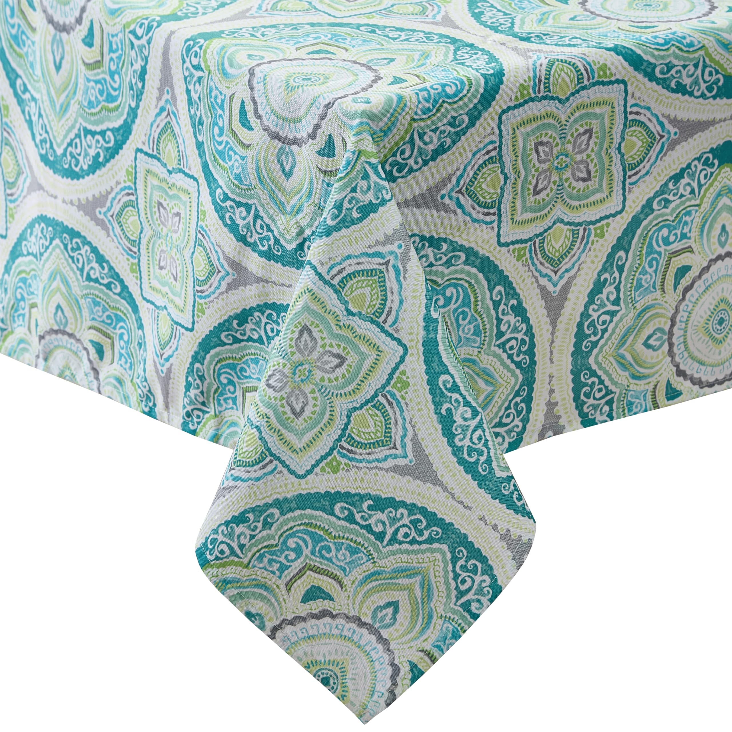 Premium Heavyweight Fabric Napkins Set of 4 - Santorini Mosaic Glass Design, Stain & Water Resistant for Indoor/Outdoor Dining - Mediterranean Blue & Green Napkins for Dinner Parties, Picnics & Holiday Gatherings