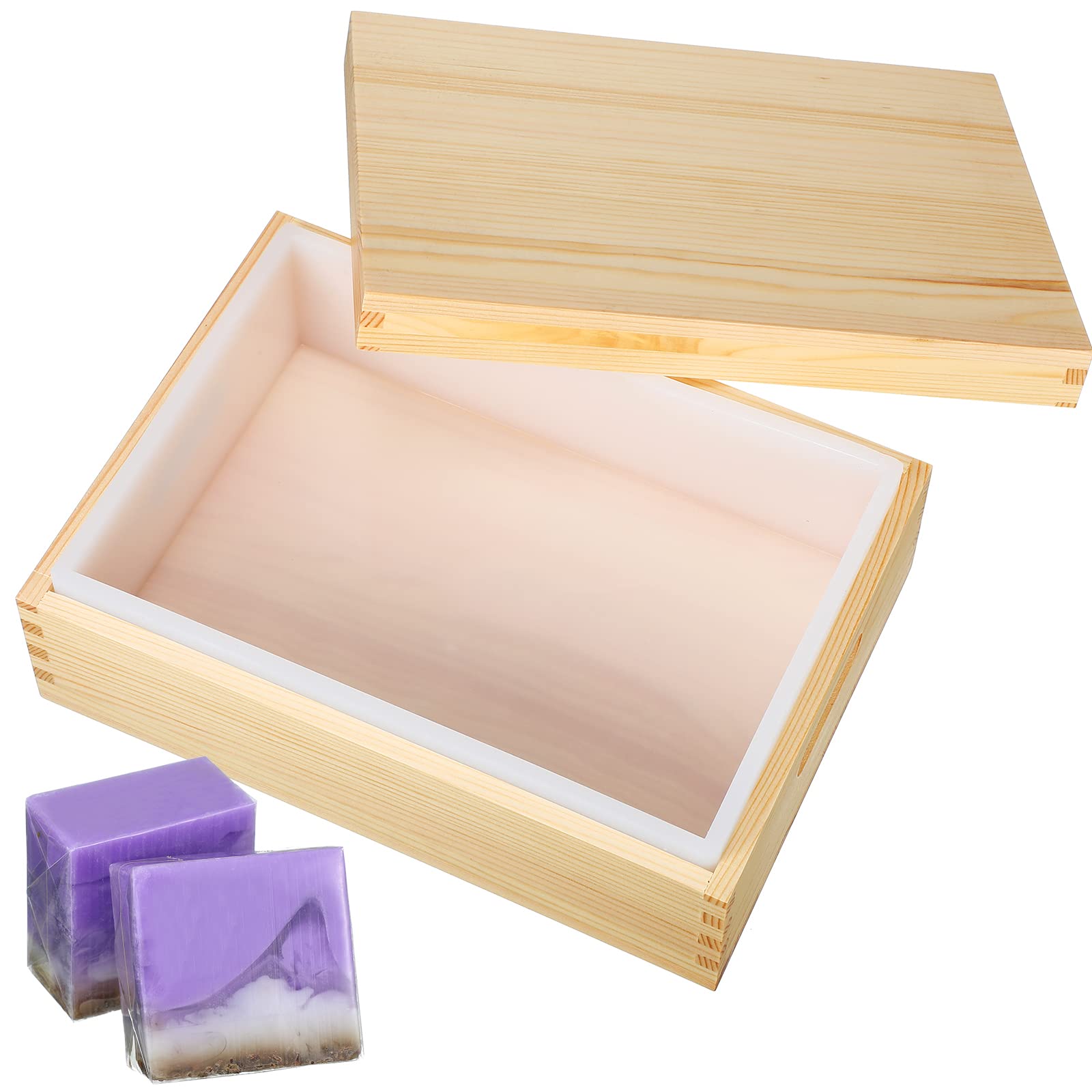 Honeydak 74 oz Large Rectangle Silicone Soap Mold with Wooden Box & Lid - DIY Handmade Soap Making Kit for Crafters, Perfect for Homemade Glycerin, Goat Milk & Essential Oil Soaps (Ideal for Home Spa, Gifts & Small Business Soap Making)