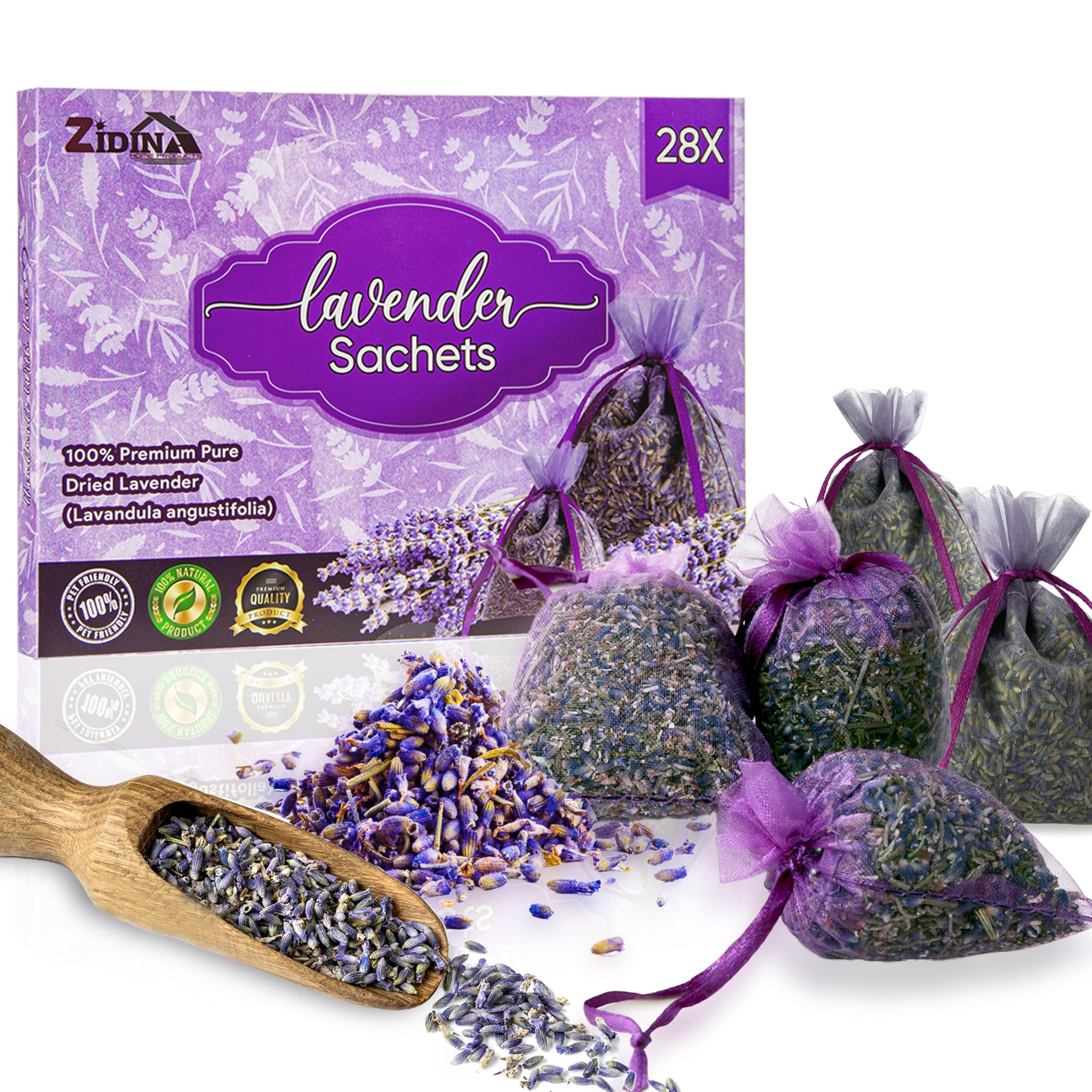 28 Pack Natural Dried Lavender Sachet Bags for Drawers, Closets & Wardrobes - Long Lasting Fresh Scent for Clothes Storage - Aromatherapy Scented Bags for Luggage, Home & Office - Perfect for Freshening Small Spaces & Promoting Relaxation