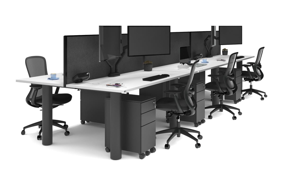 Quadro Cylinder Leg 6-Person Office Workstation Desk [1600L x 700W] - Modern Collaborative Workspace Solution for Team Meetings & Office Productivity