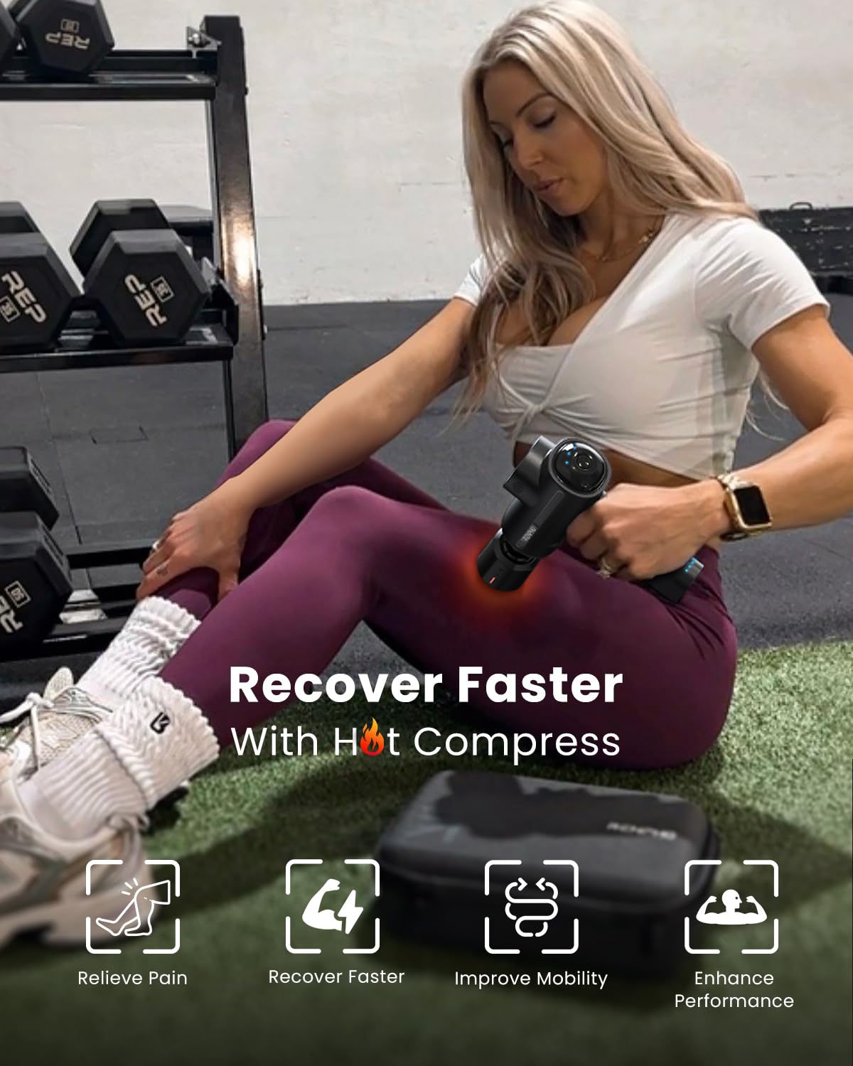 RENPHO Thermacool Deep Tissue Massage Gun with Heat & Cold Therapy Heads - Handheld Muscle Massager for Men, Women & Athletes - FSA/HSA Eligible - Perfect for Post-Workout Recovery, Pain Relief & Relaxation - Includes Travel Case - Ideal Mother's Day Gift for Active Lifestyles