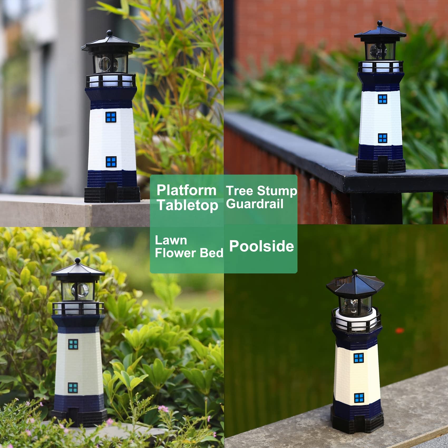 Solar Powered Rotating Beacon LED Lighthouse Lamp - Outdoor Decorative Light for Garden, Patio, Well Cover | Weatherproof Landscape Lighting | Perfect Gift for Home & Marine Enthusiasts (Blue) - Ideal for Coastal Decor, Backyard Ambiance, and Nautical Themed Parties