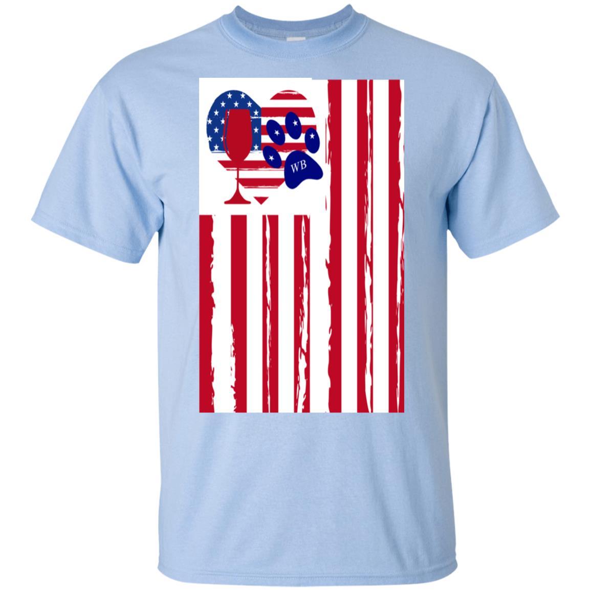 American Flag Wine Paw Heart Ultra Soft Cotton T-Shirt | Patriotic & Fun Graphic Tee for Women | Perfect for Casual Wear, Parties & Wine Lovers