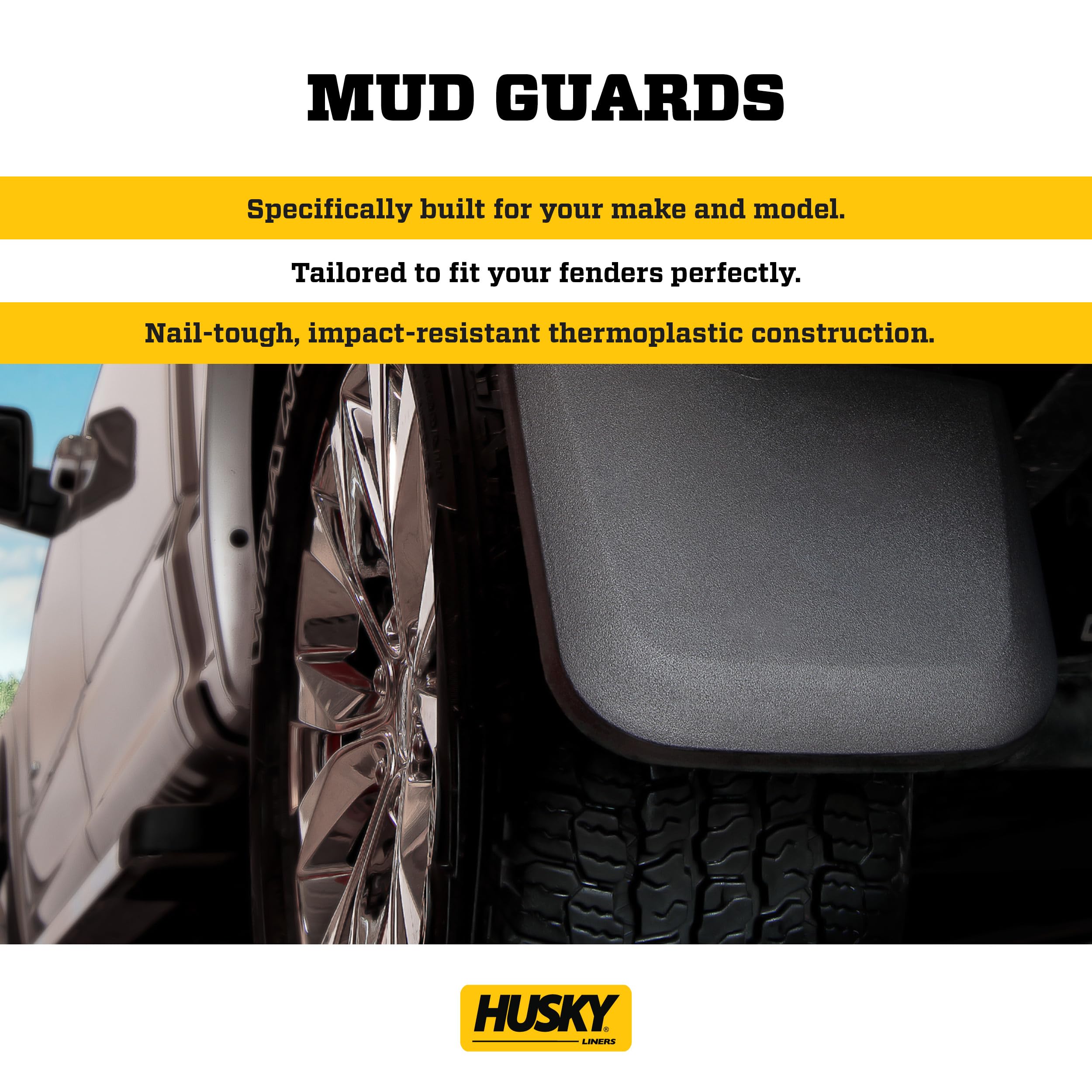 Husky Liners Rear Mud Guards for 2007-2014 Chevy Silverado/GMC Sierra 3500 DRW - Black 2-Piece Set (57841) | Heavy Duty Protection Against Splash & Debris | Perfect for Off-Roading & Winter Driving