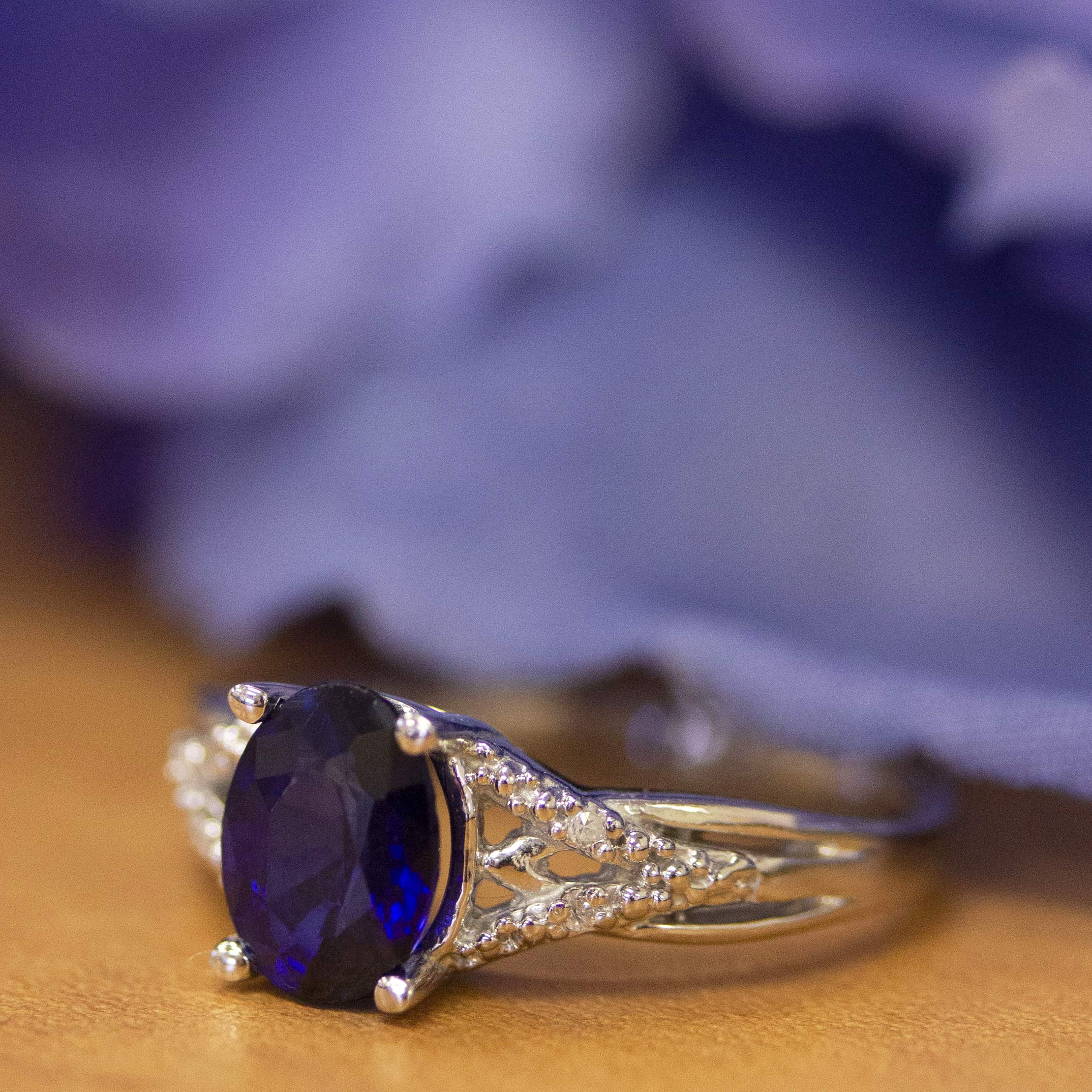 10K White Gold Sapphire and Diamond Ring for Women - Elegant Engagement, Wedding, or Anniversary Jewelry Gift
