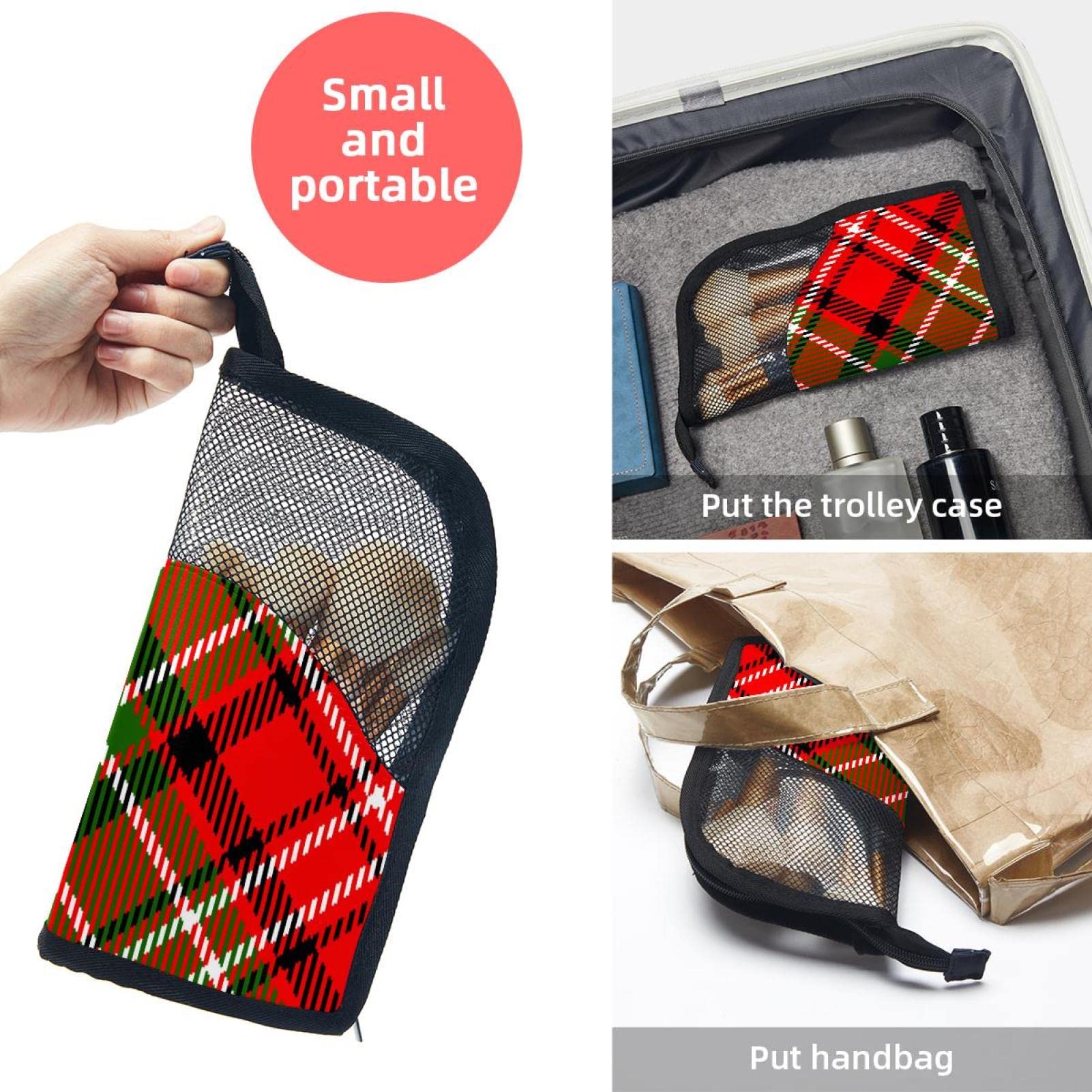 12-Piece Makeup Brush Organizer Bag - Plaid Red Green Classic Tartan Portable Cosmetic Brush Holder Case for Travel & Home Storage | Perfect for Makeup Artists & Beauty Enthusiasts