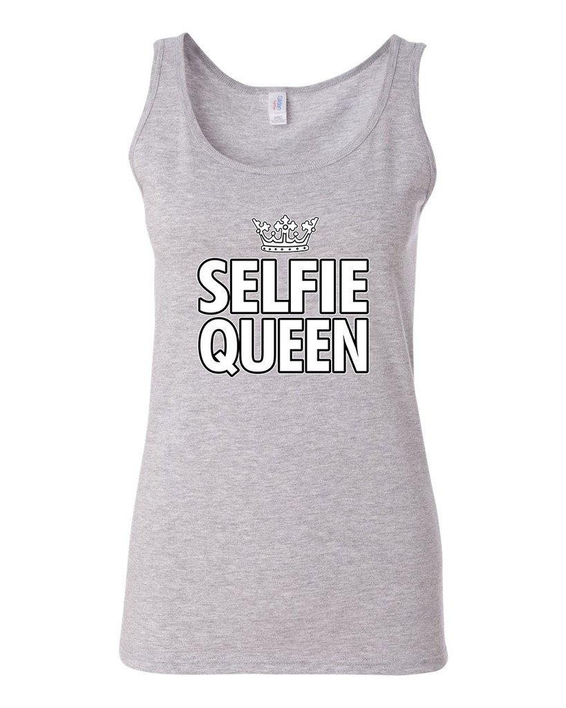 Junior Selfie Queen Crown Funny Humor Sleeveless Tank Tops for Girls - Cute Summer Outfits & Photo Shoot Costumes