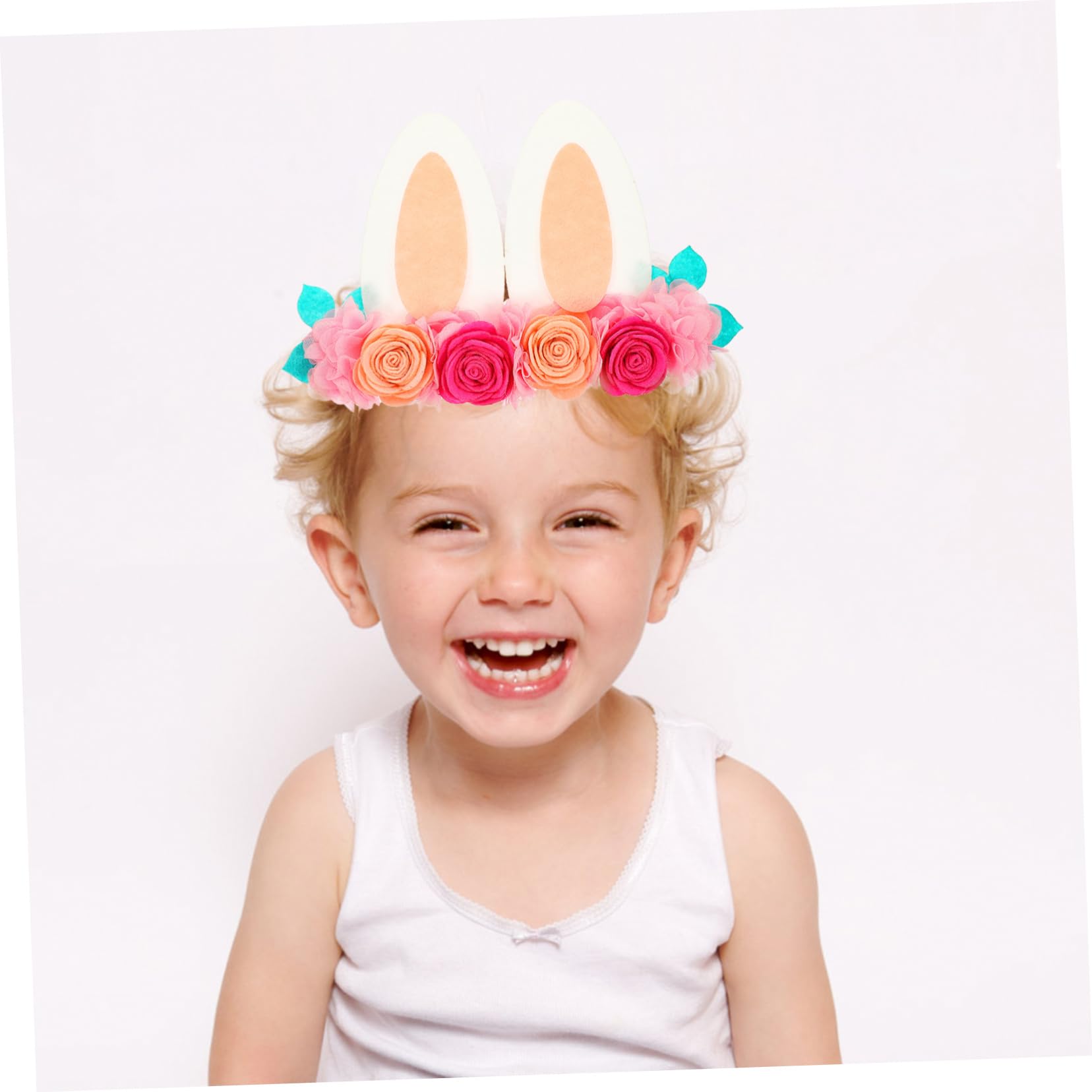 Minkissy Rose Headband for Baby Girls - Floral Bunny Ears Hair Accessories for Easter, Woodland Theme Party, Spring Photography & Kids Costume (Infant Headband, Hair Ties, Toddler Headpiece)