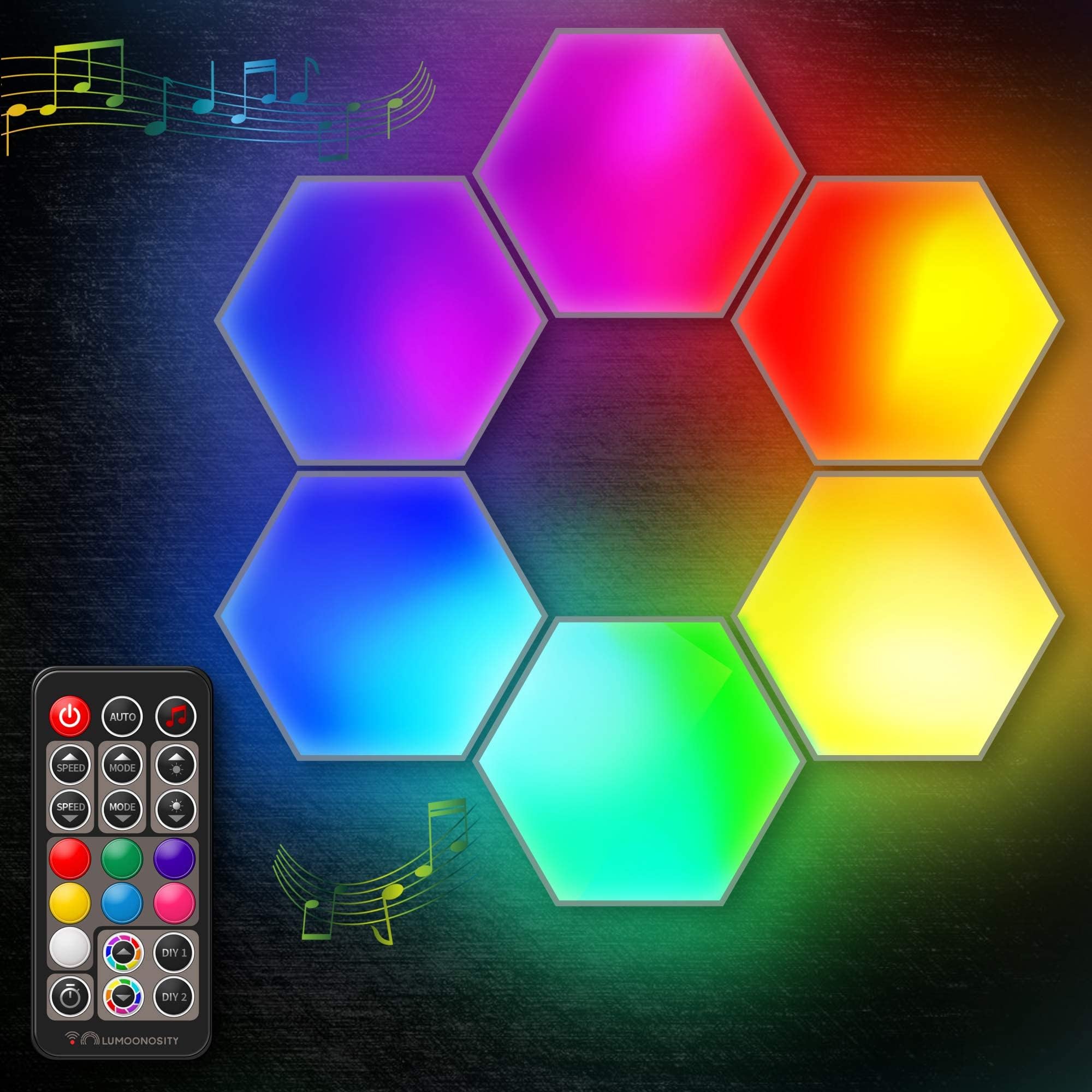 Lumoonosity RGB Hexagon LED Wall Lights - Color Changing Music Sync Hexagon Panels for Bedroom & Gaming Room Decor - Smart Dream Lighting with 16 Million Colors - Perfect for Mood Lighting, Party Decor, and Home Theater Setup