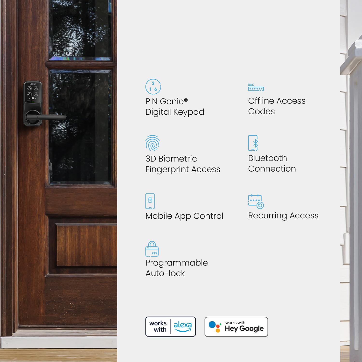 Lockly Secure Pro Smart Lock with Wi-Fi - Keyless Entry Digital Keypad, 3D Biometric Fingerprint Sensor & Voice Control for Front Doors - Auto Lock Latch Edition | Perfect for Smart Homes, Vacation Rentals & Enhanced Home Security