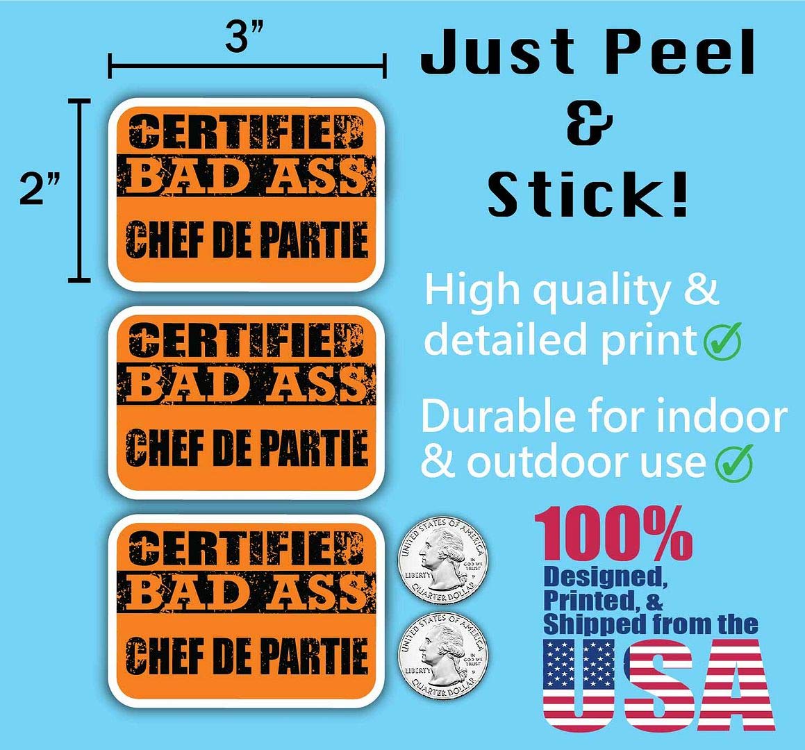 Certified Bad Ass Chef Stickers - 3M Vinyl Decals for Laptops & Cars | Funny Kitchen Gifts
