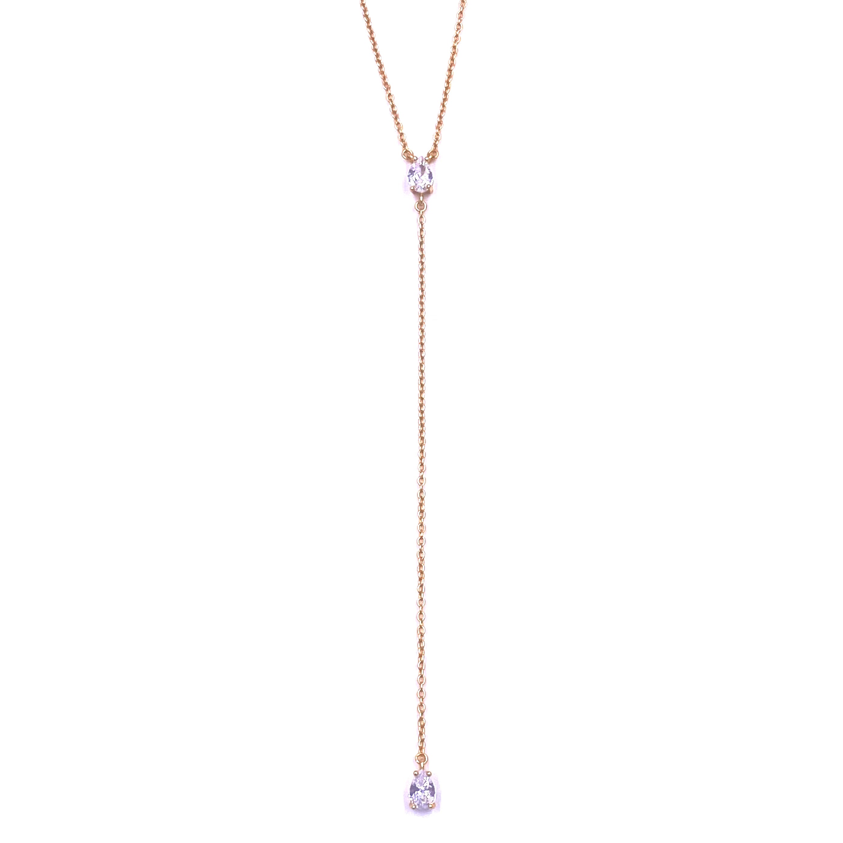 Elegant Ashley Gold Sterling Silver Gold Plated CZ Tear Drop Lariat Necklace for Women | Perfect for Weddings, Parties & Special Occasions