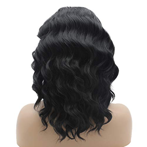 Ebony Full Density Half Hand-Tied Heat Friendly Synthetic Lace Front Wig - Perfect for Daily Wear, Cosplay & Special Occasions