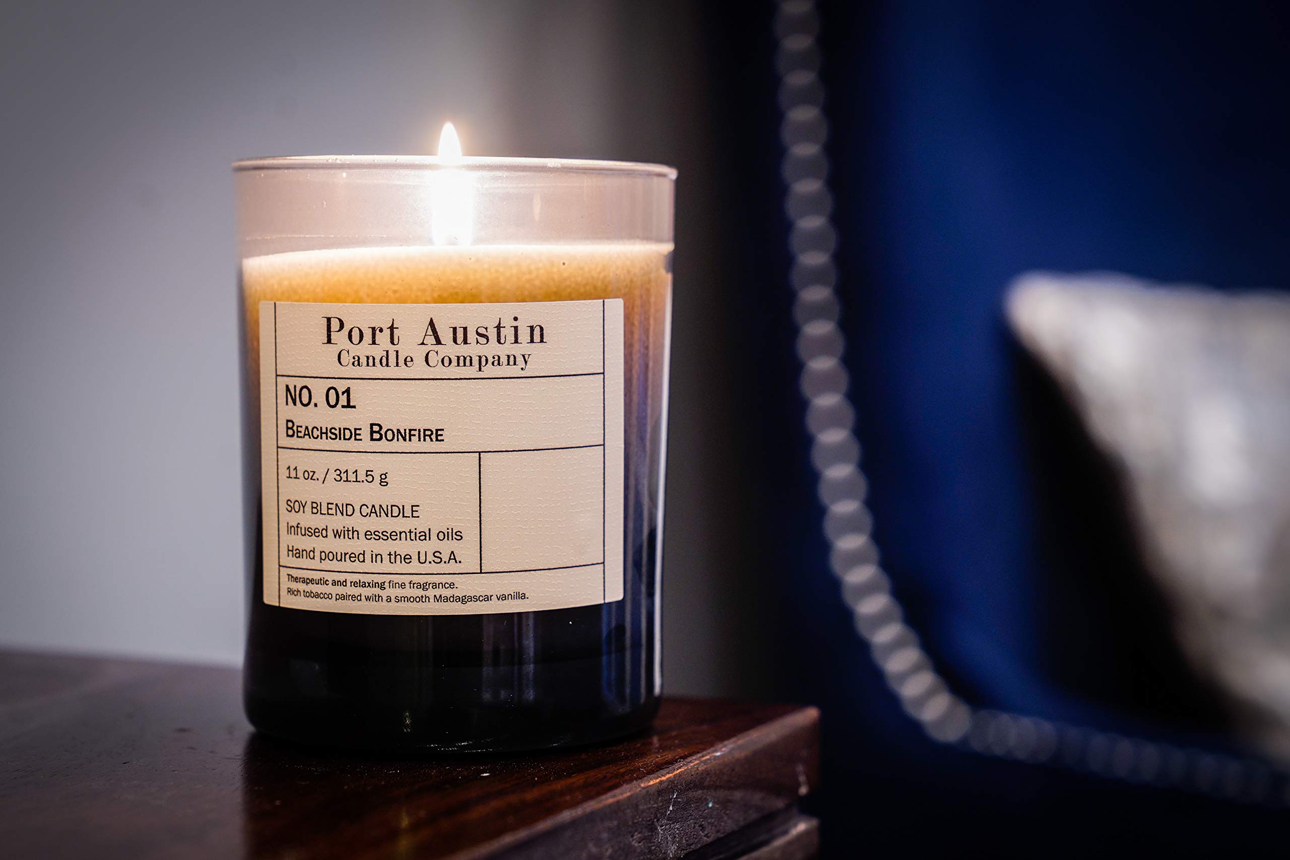 Beachside Bonfire (Tobacco & Vanilla) Scented Soy Wax Candle - 11oz Aromatherapy Candle for Relaxation, Home Decor & Romantic Ambiance
