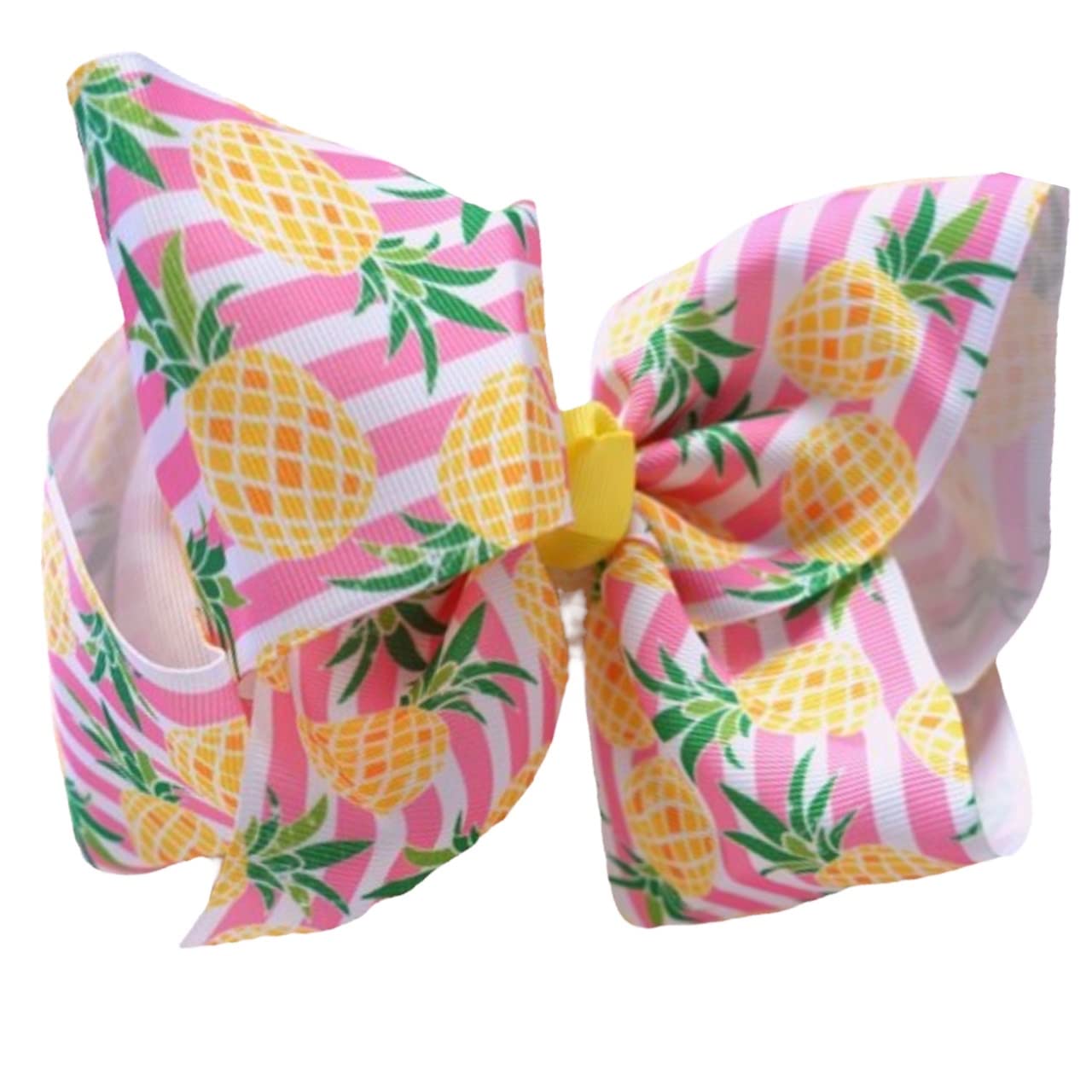 8-Inch Jumbo Handmade Grosgrain Ribbon Hair Bow with Alligator Clip - Pineapple Pink Stripe for Women & Girls | Perfect for Parties, Weddings & Everyday Hair Accessories