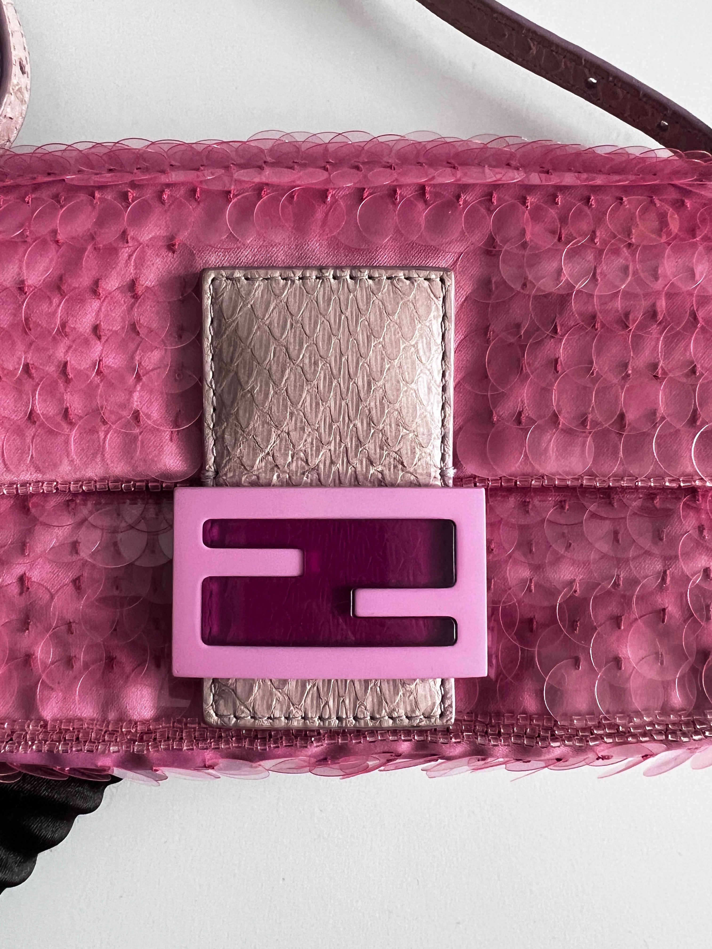 Fendi Pink Mini Sequin Baguette Bag - Elegant Evening Clutch for Parties, Weddings & Special Occasions