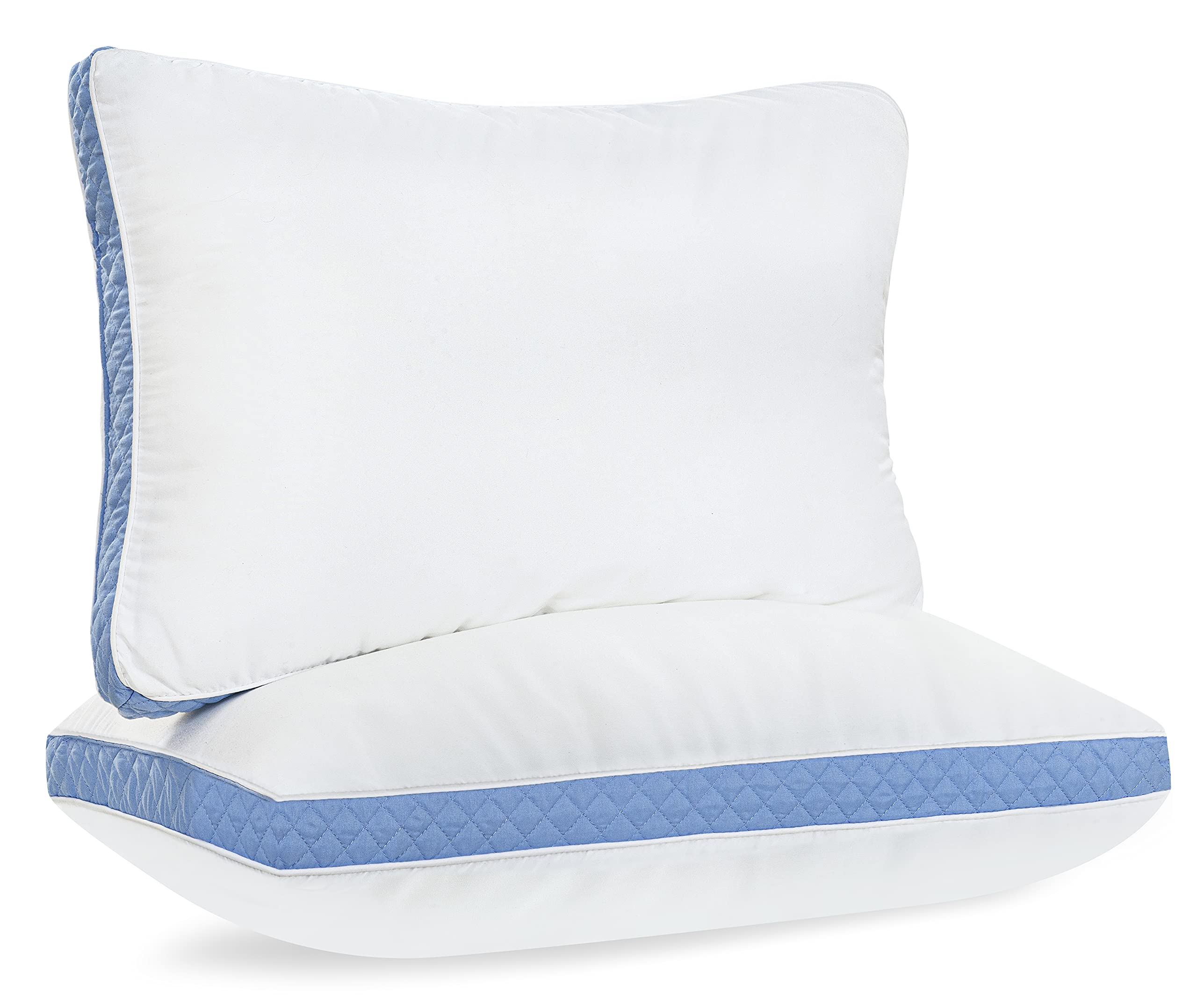 Oakias Set of 2 King Size Gusset Pillows - 18x36 Inch Blue Side Sleeping Pillows for Bed - Breathable Gusseted Pillows for Stomach & Back Sleepers - Hypoallergenic Soft Pillows with Easy Care - Perfect for Home, Hotel & Guest Room Use