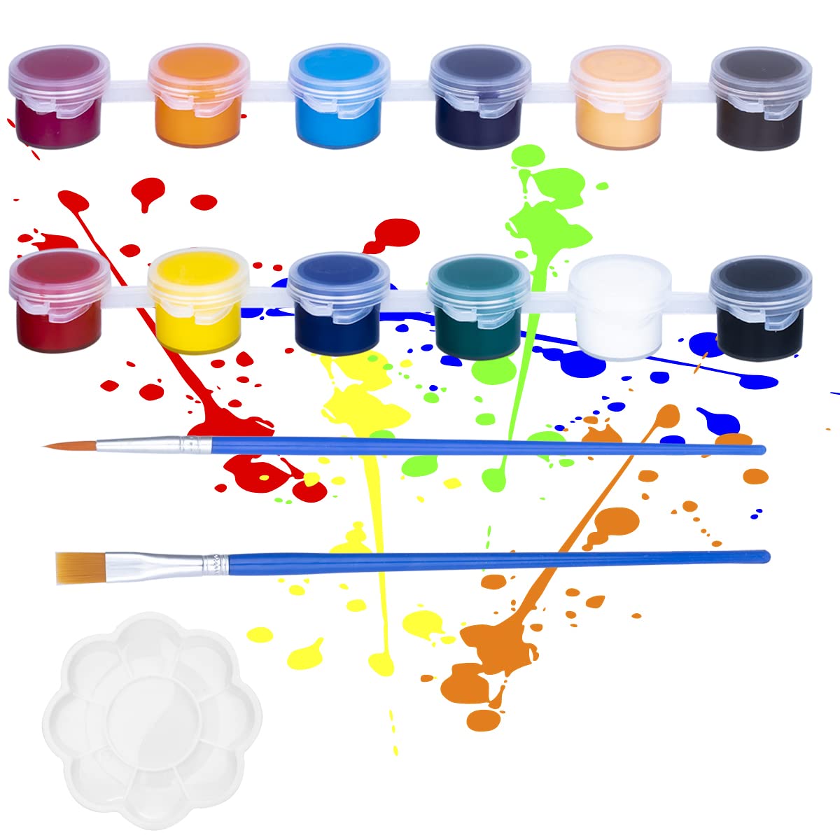 Washable Kids Acrylic Paint Set - 12 Vibrant Colors with Mixing Palette & Brushes | Non-Toxic Art Supplies for Classroom, Home DIY Crafts & Birthday Party Activities