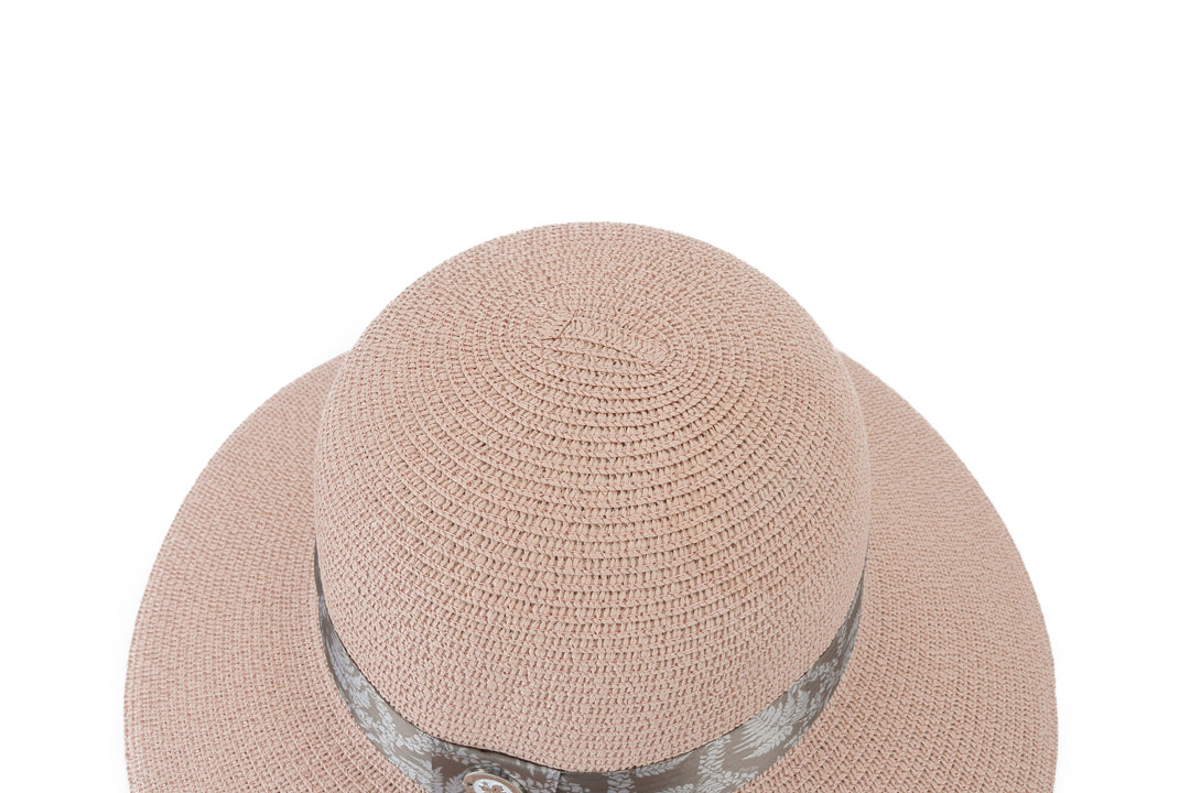 Elegant Orchid Pink Fern Lei Brown Hat - Stylish Floral Headpiece for Women - Perfect for Weddings, Parties & Hawaiian Luau Events