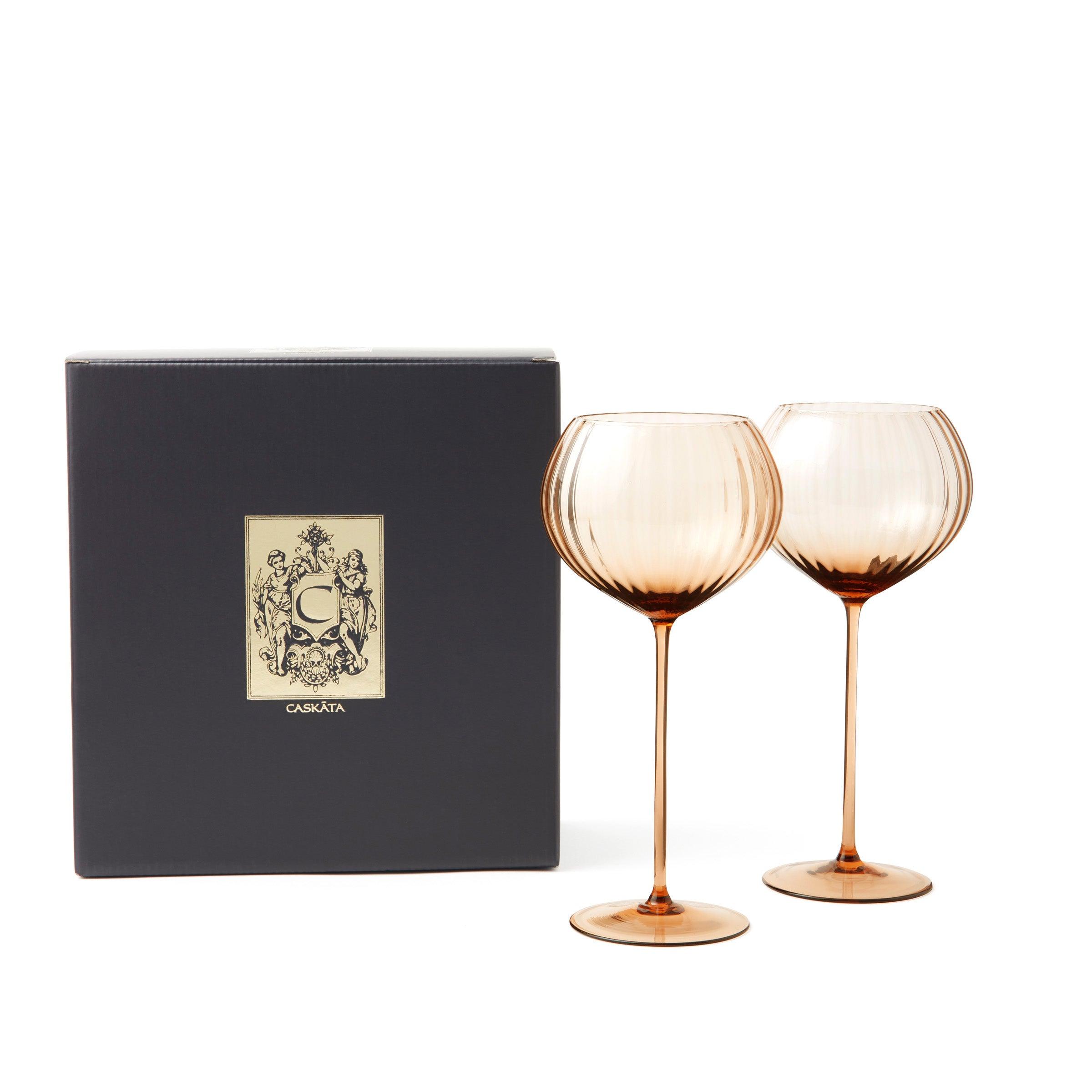 Premium Quinn Amber Red Wine Glasses Set - 16oz Lead-Free Crystal Stemware for Cabernet & Merlot - Perfect for Dinner Parties, Wine Tasting & Romantic Evenings