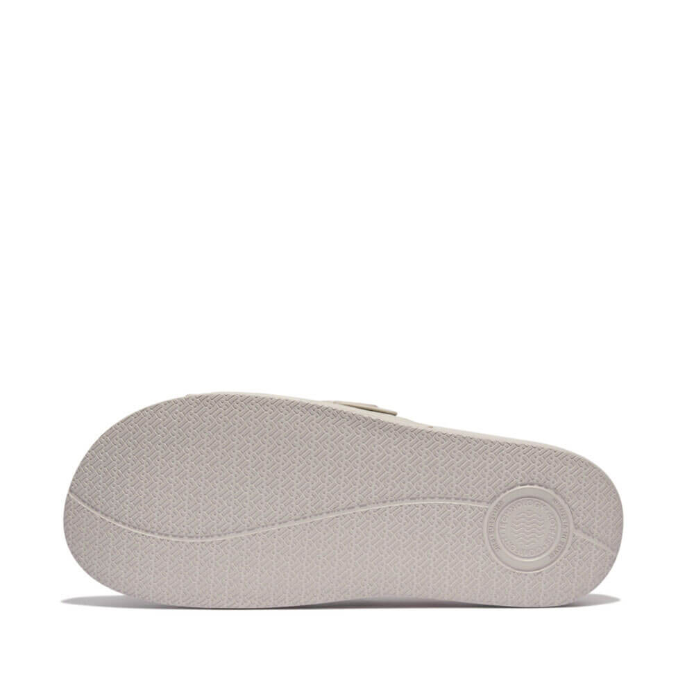 FitFlop Men's Iqushion Two Bar Buckle Slides - Comfortable Sandals for Walking & Casual Wear - Clay Grey Color | Perfect for Beach, Poolside & Summer Outfits