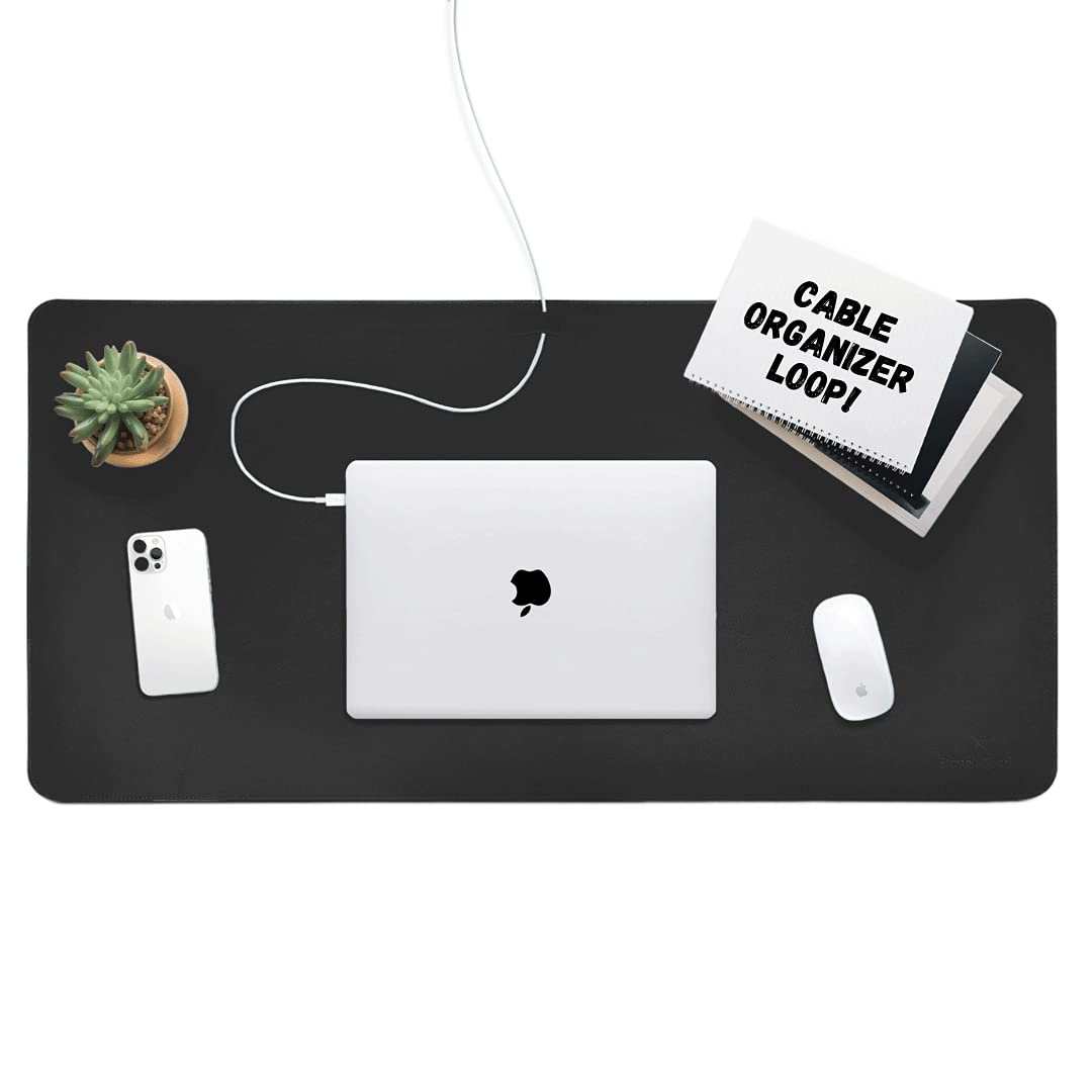 Non-Slip Vegan PU Leather Desk Pad for Keyboard and Mouse with Cable Organizer - 31.5