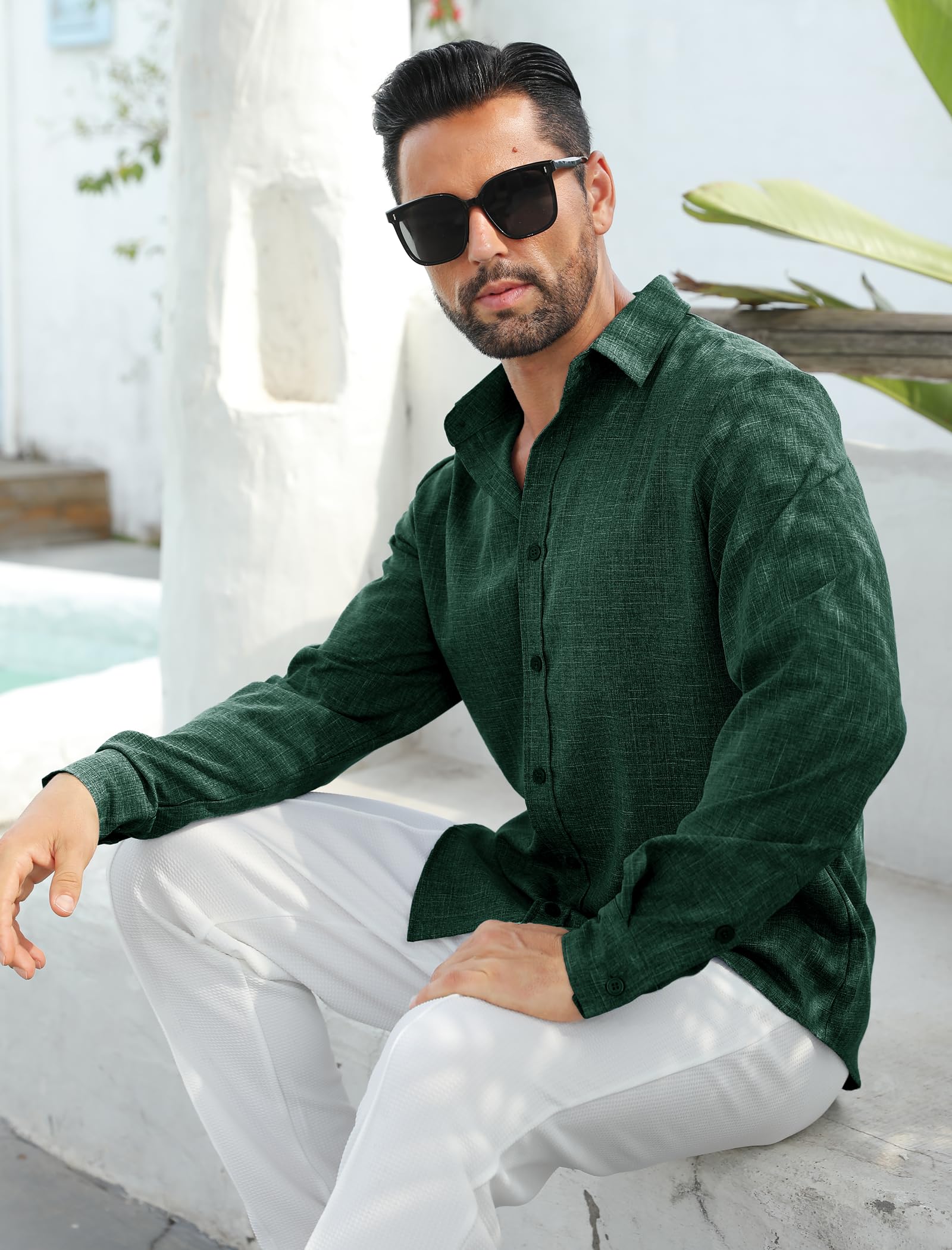 MAPICK Men's Linen Shirt - Long Sleeve Button Down Casual Dress Shirt for Beach, Vacation & Fall - Breathable Summer Office Wear & Outdoor Activities