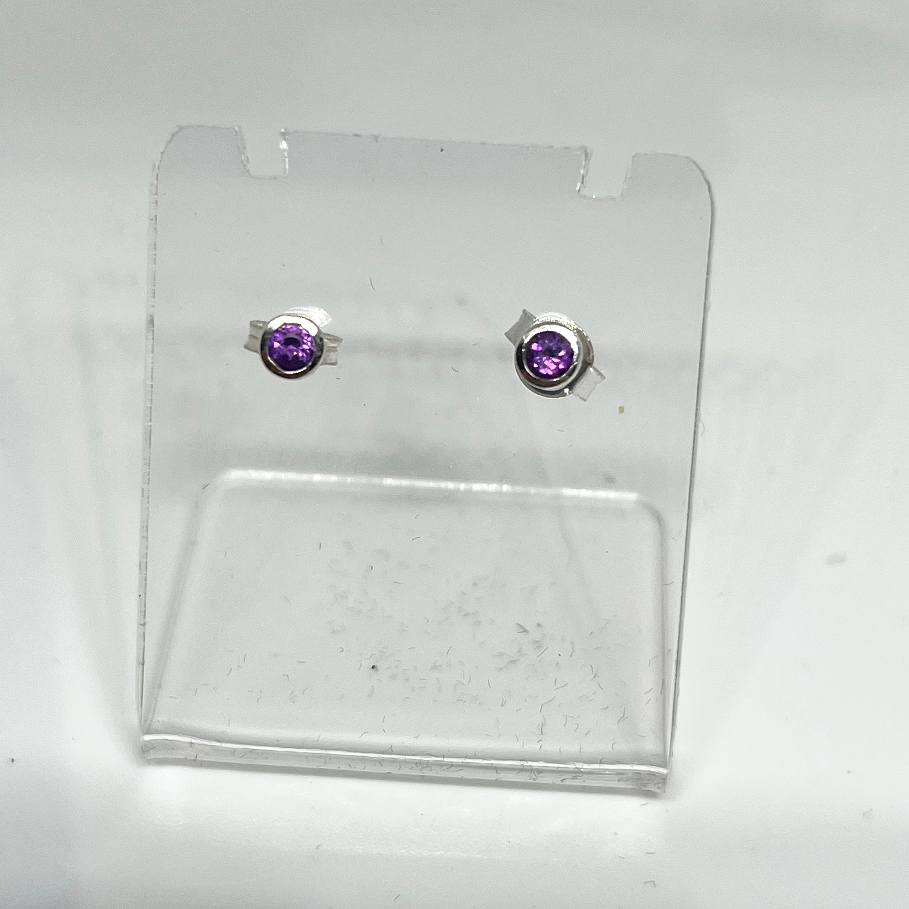 3mm Round Faceted Gemstone Bezel Set Stud Earrings - PSE004 | Elegant Everyday Jewelry for Women, Perfect for Work, Parties & Special Occasions