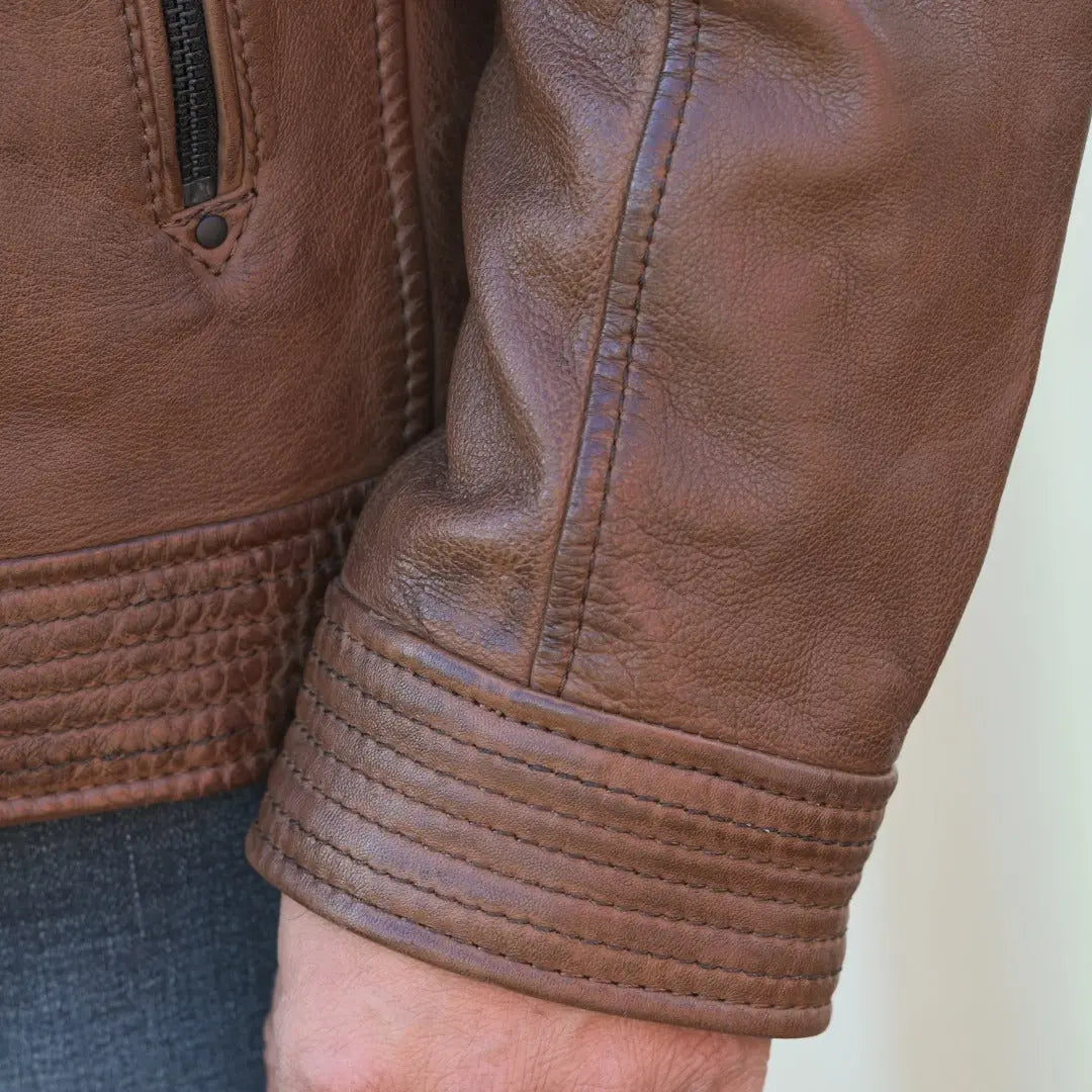 Men's Snap Collar Leather Jacket - Classic Biker Style Jacket for Men | Genuine Leather Motorcycle Jacket | Perfect for Riding, Casual Wear & Outdoor Activities